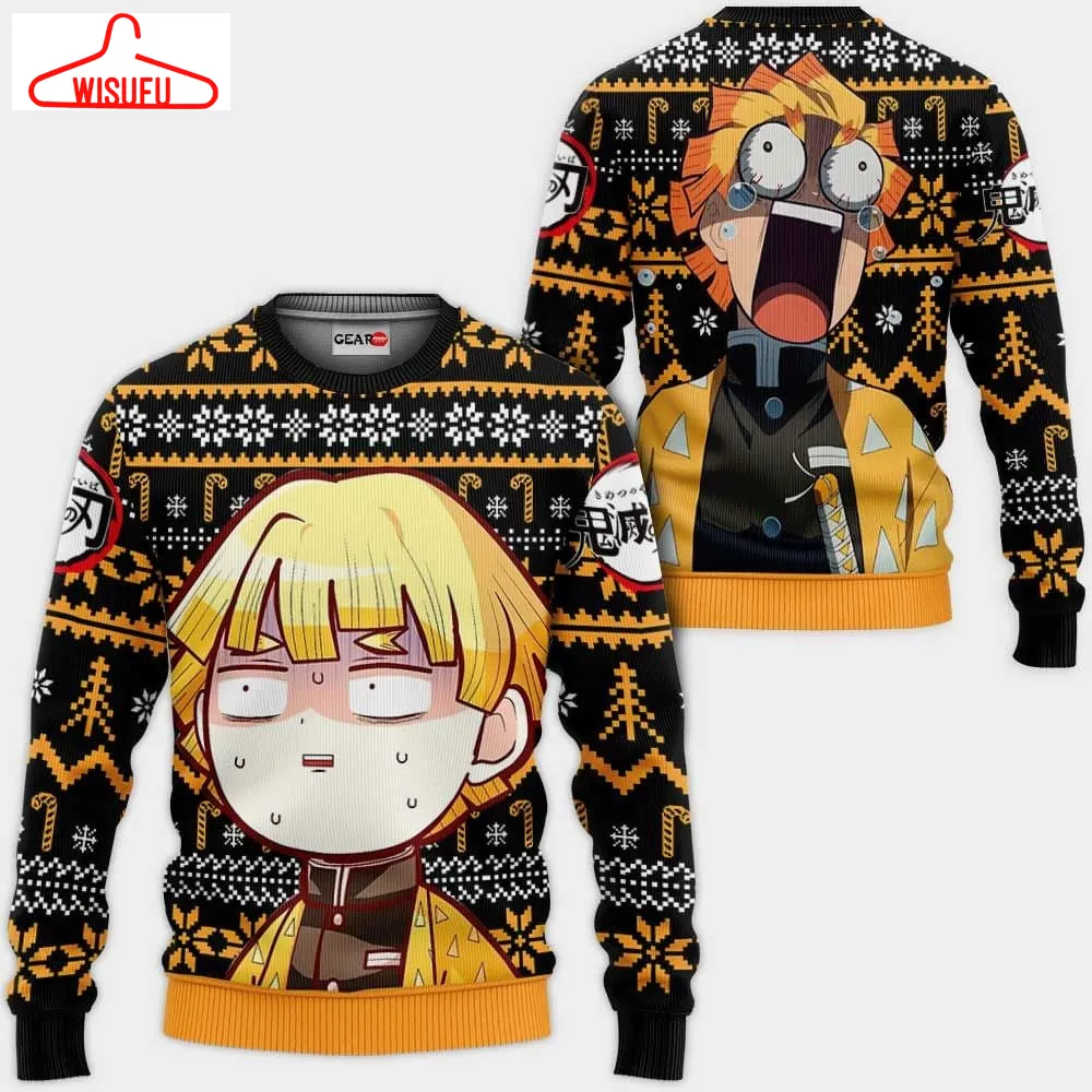 Zenitsu Ugly Christmas Sweater Anime Gifts For Fan, Anime Ugly Christmas Sweater Gift For Family