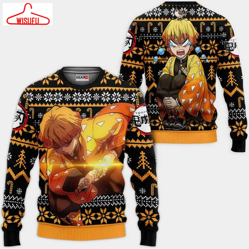 Zenitsu Ugly Christmas Sweater Anime Gifts, Anime Ugly Christmas Sweater Gift For Family