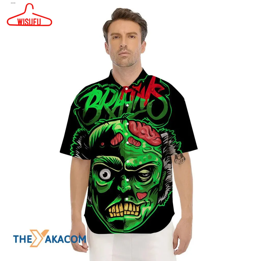 Zombie Brain Halloween Print Hawaiian Shirt, New Fashion Gifts