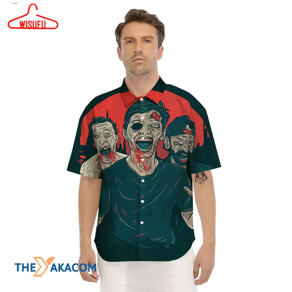 Zombie Crowd Halloween Print Hawaiian Shirt, New Fashion Gifts