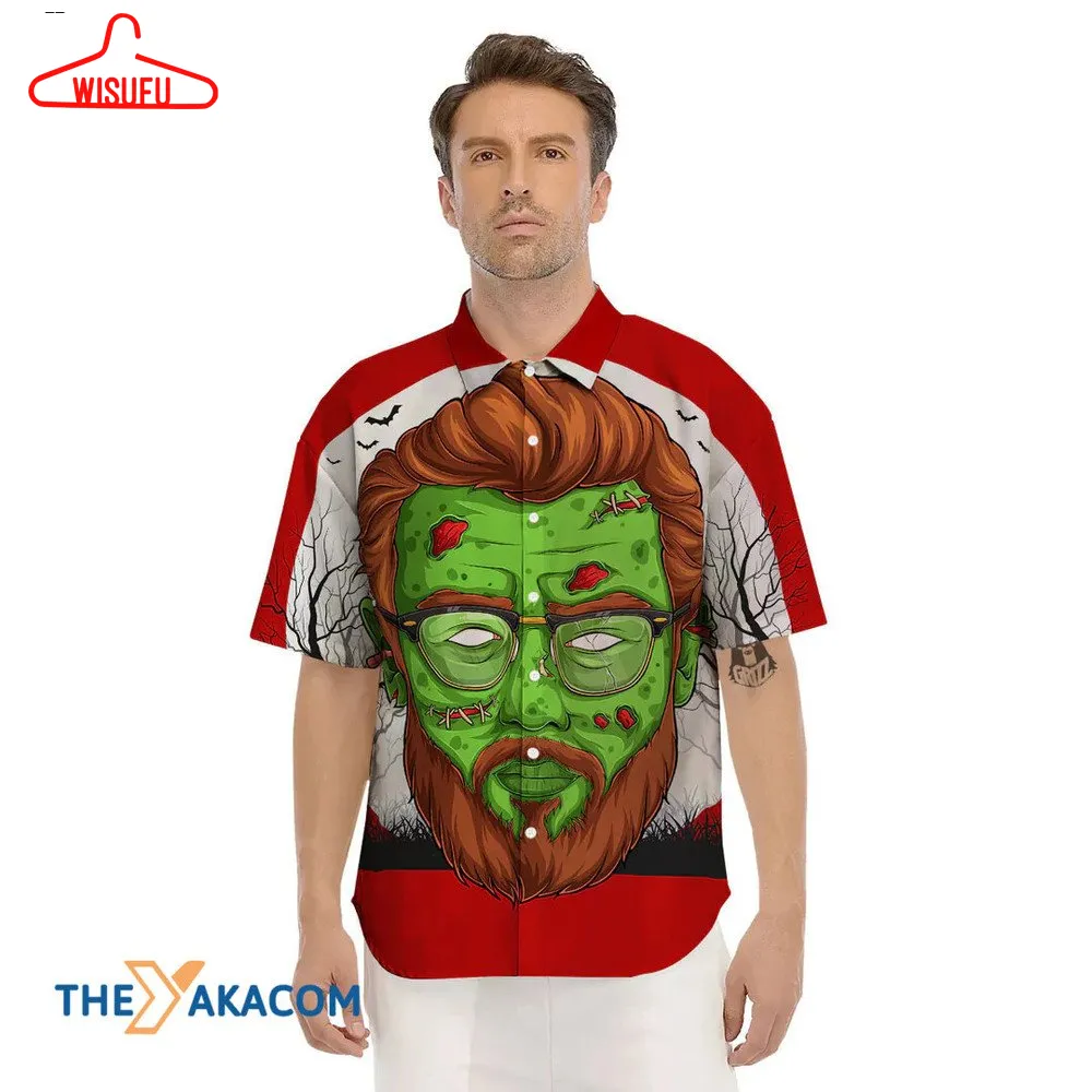 Zombie Face Character And Bat Halloween Hawaiian Shirt, New Fashion Gifts