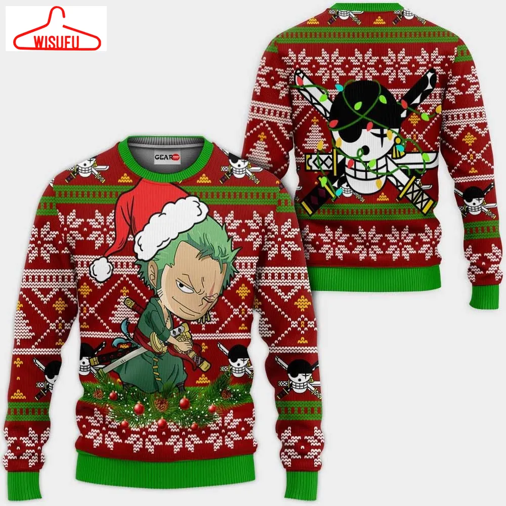 Zoro Ugly Christmas Sweater Anime Gifts, Anime Ugly Christmas Sweater Gift For Family