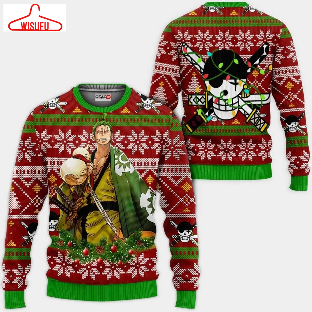 Zoro Ugly Christmas Sweater Custom Wano Xmas Gifts, Anime Ugly Christmas Sweater Gift For Family