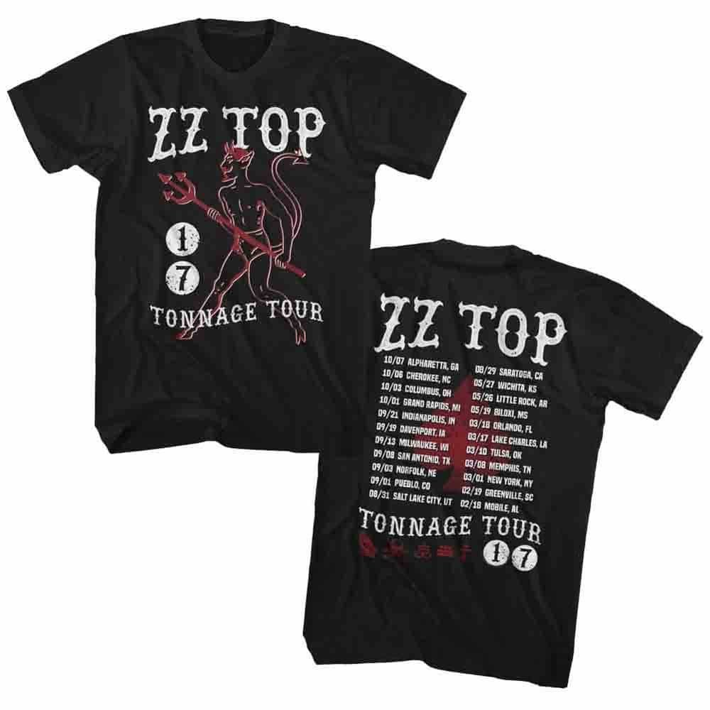 Zz Top Tonnage Tour 17 Black Adult Unisex T-Shirt