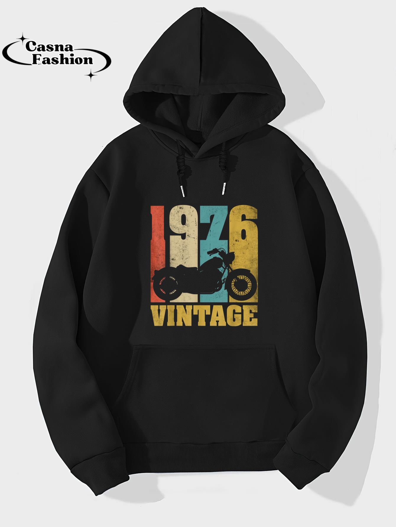 casnafashion_Hoodie_44th Birthday Biker Gift T-Shirt - Vintage 1976 Motocycle T-Shirt_hoodie_black hoodie