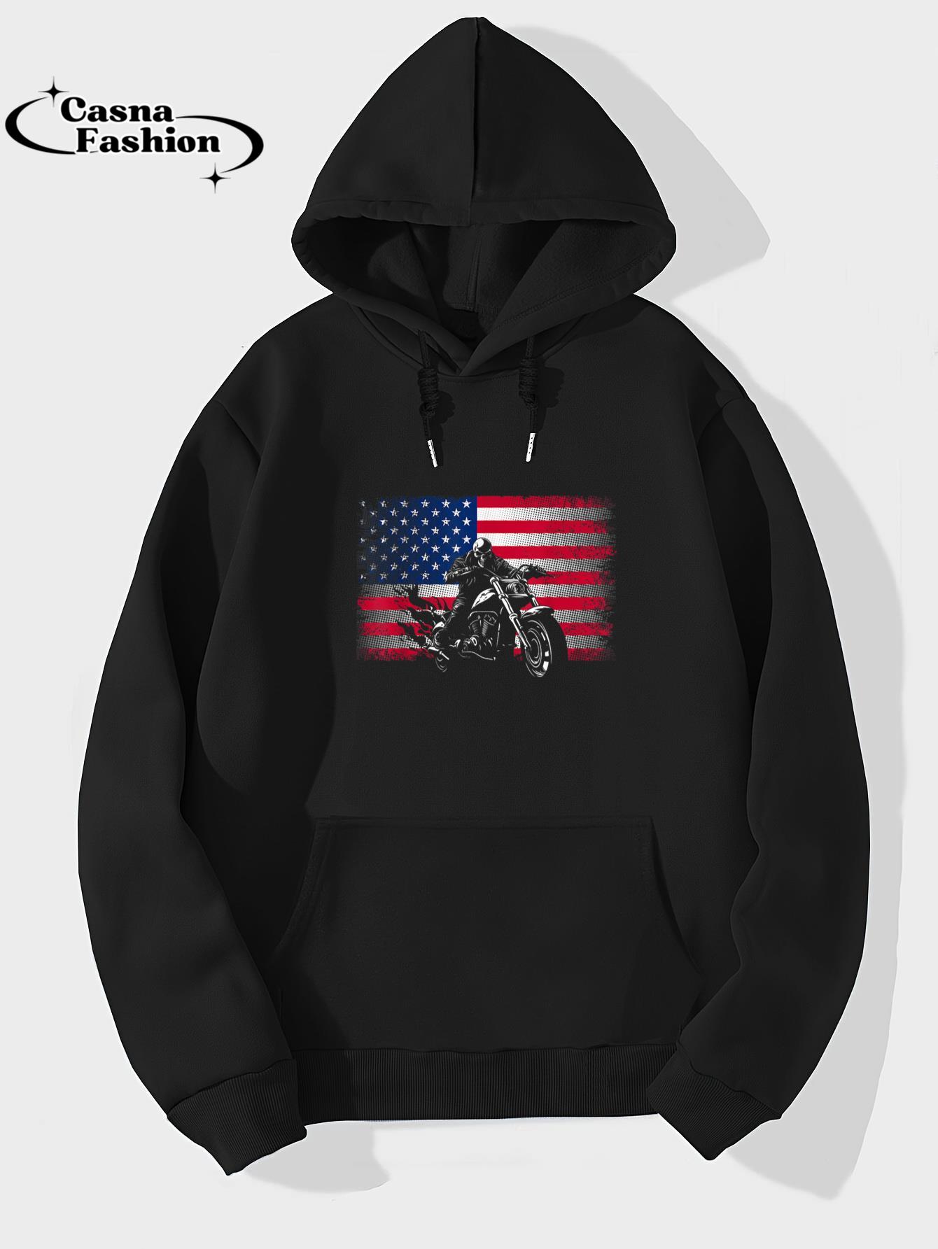 casnafashion_Hoodie_American Flag Biker Motorcycle T-Shirt_hoodie_black hoodie