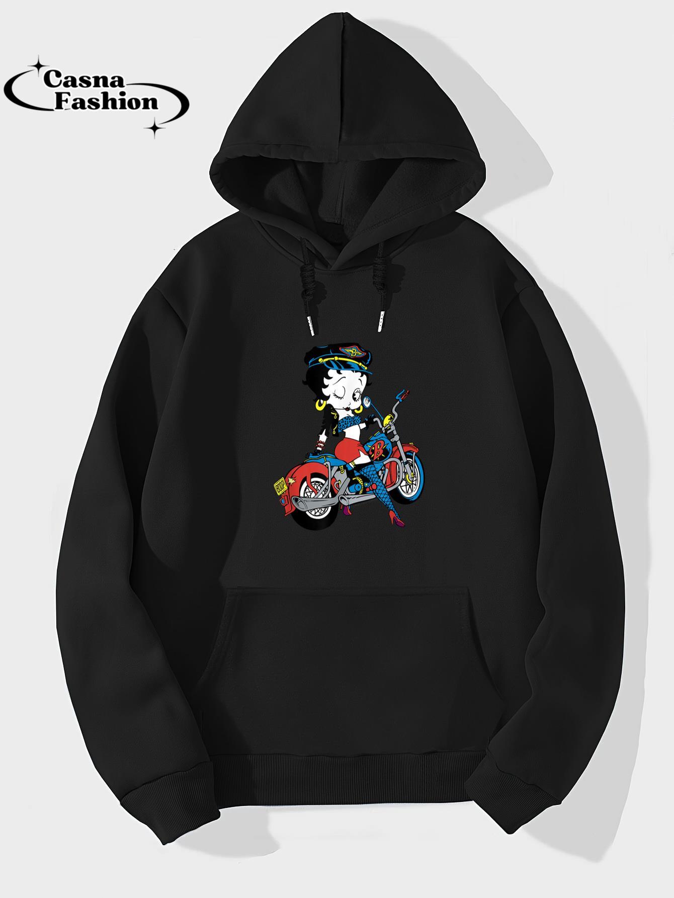 casnafashion_Hoodie_Betty Boop Vintage Biker Babe Color Pop Motorcycle Portrait T-Shirt_hoodie_black hoodie