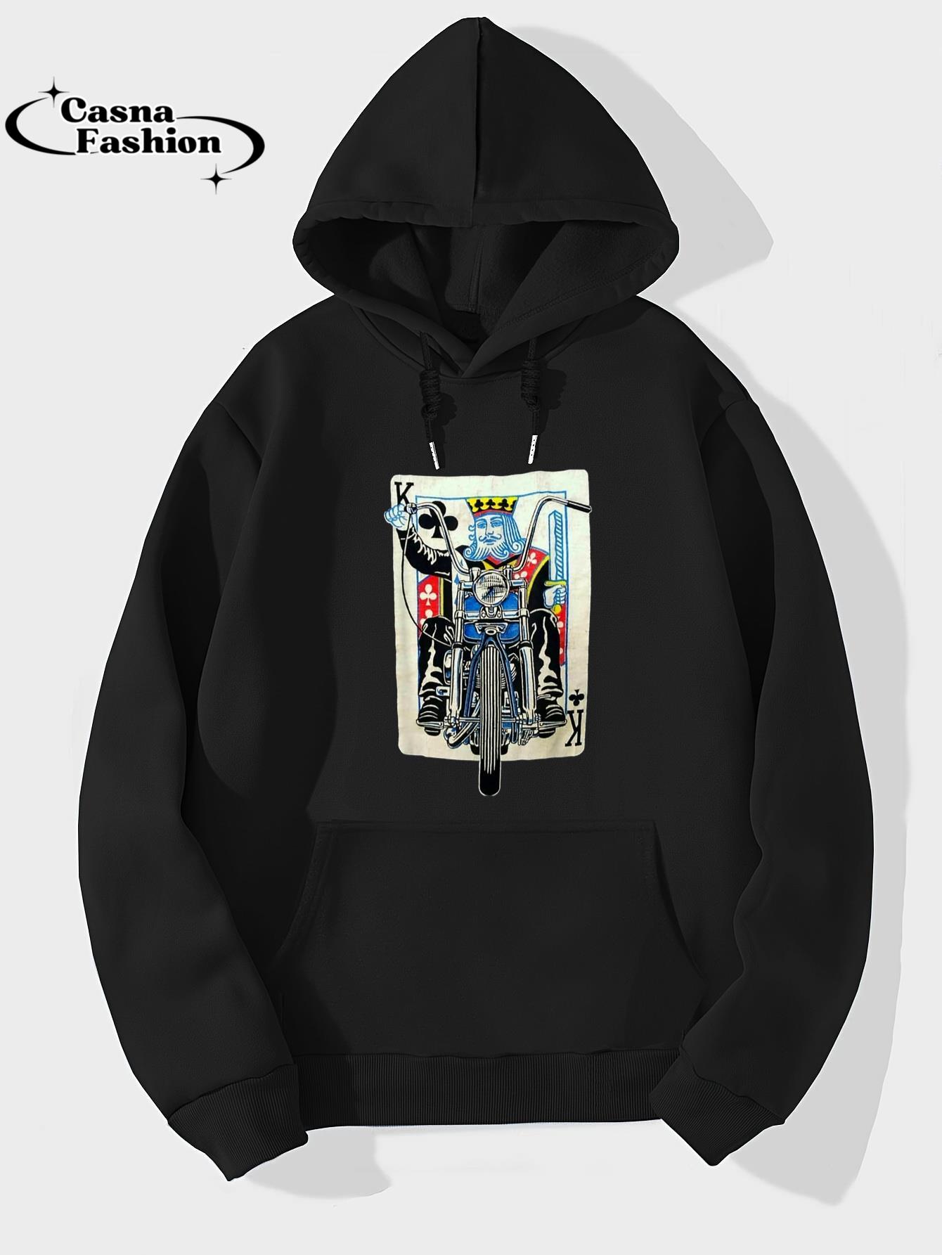 casnafashion_Hoodie_Biker King Of Clubs Playing Card Rider Motorcycle T-Shirt_hoodie_black hoodie