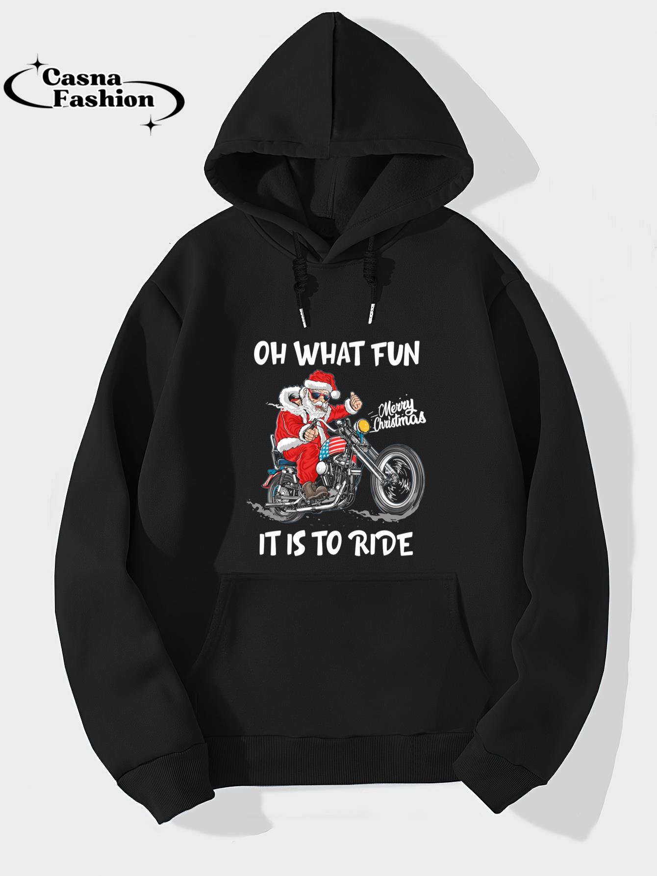 casnafashion_Hoodie_Biker Santa Motorcycle Fan Merry Christmas Xmas Holidays Long Sleeve T-Shirt_hoodie_black hoodie