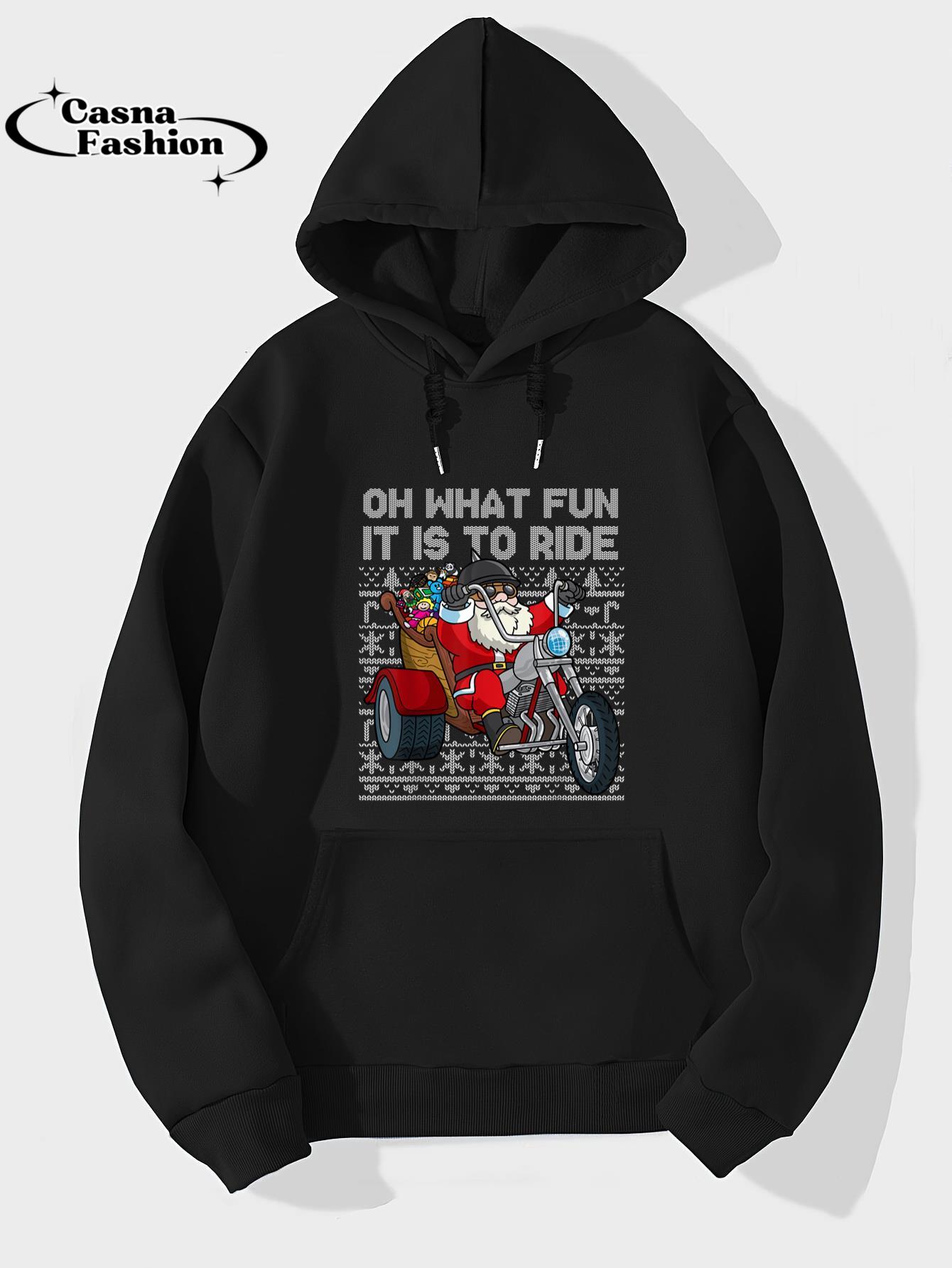 casnafashion_Hoodie_Biker Santa Motorcycle Oh What Fun It Is To Ride Christmas T-Shirt_hoodie_black hoodie