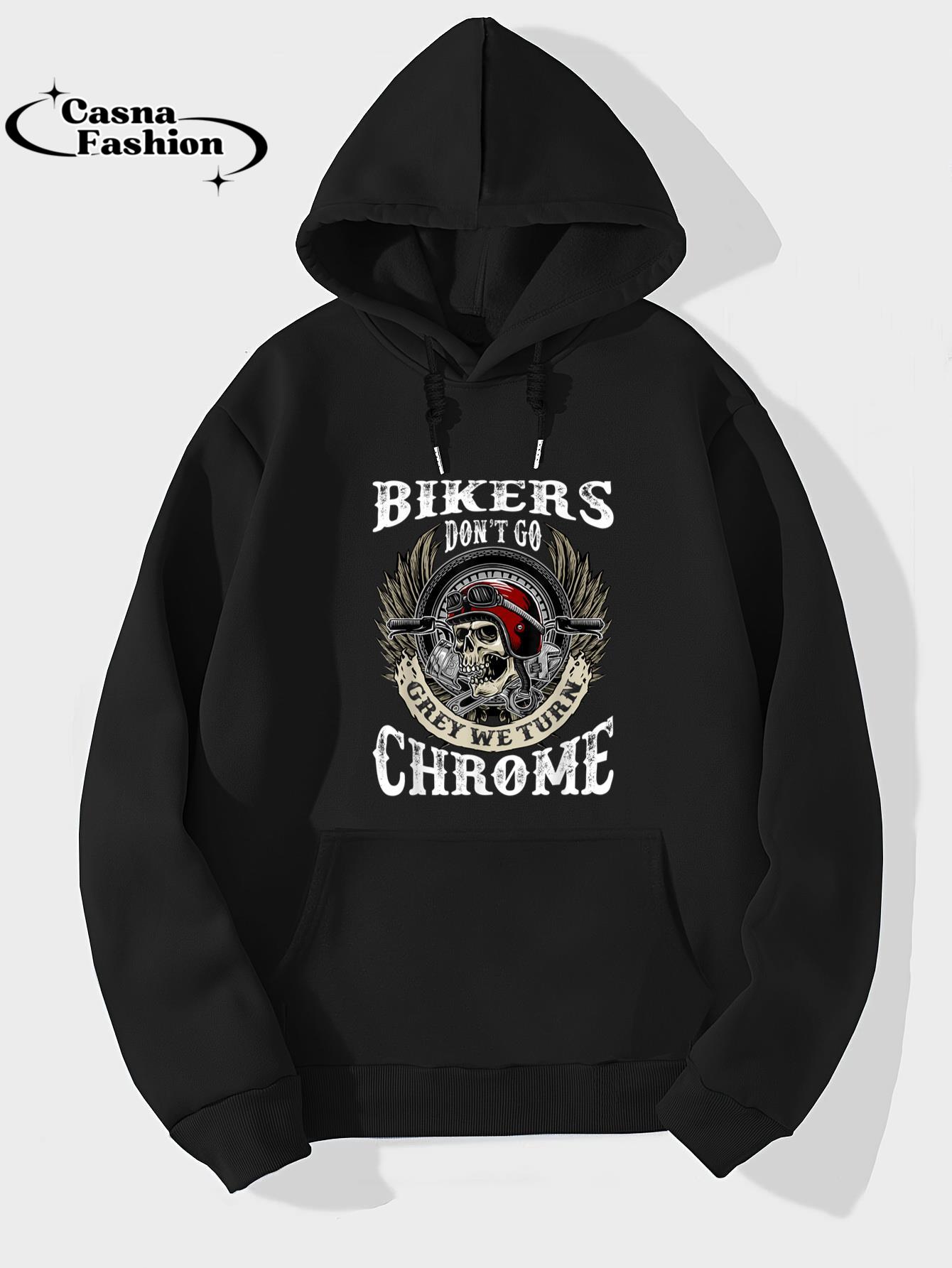 casnafashion_Hoodie_Bikers Dont Go Grey We Turn Chrome Skull Helmet Biking Biker T-Shirt_hoodie_black hoodie