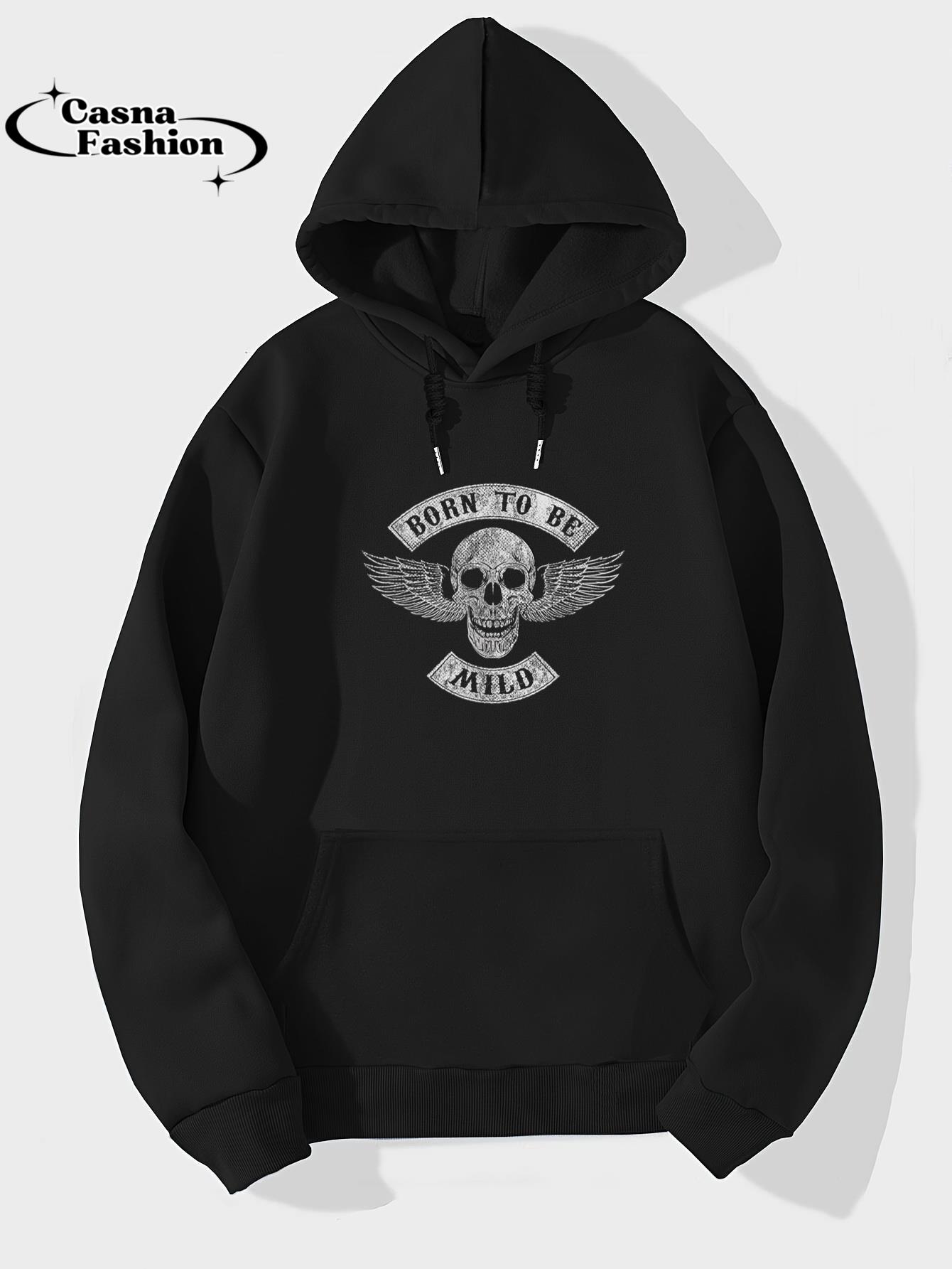 casnafashion_Hoodie_Born To Be Mild, Smiling Skull Bike Gang, Wild Funny Biker T-Shirt_hoodie_black hoodie