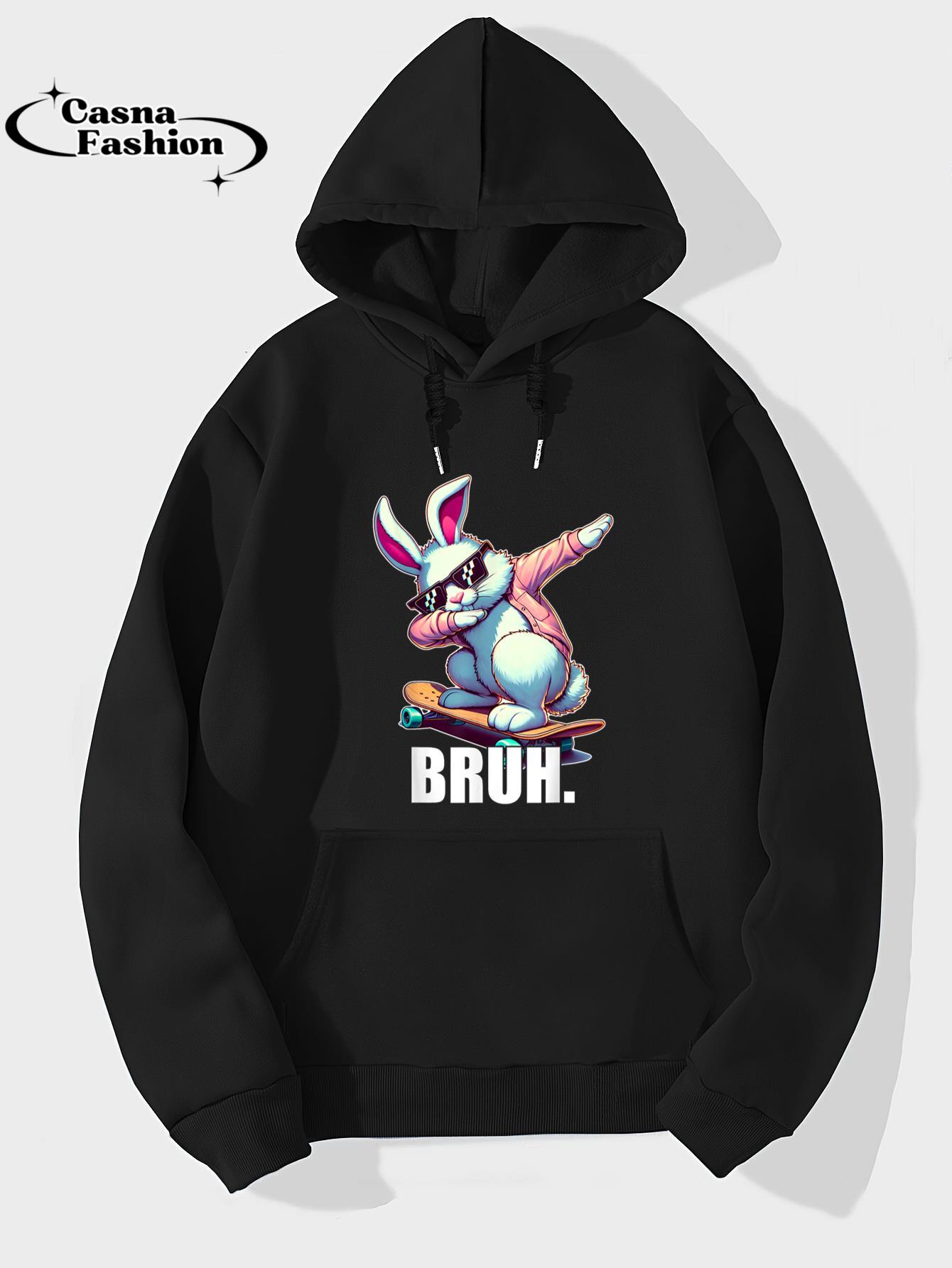 casnafashion_Hoodie_Bruh Meme Easter Day Funny Bunny Eggs Teens Boys Kids Men T-Shirt_hoodie_black hoodie