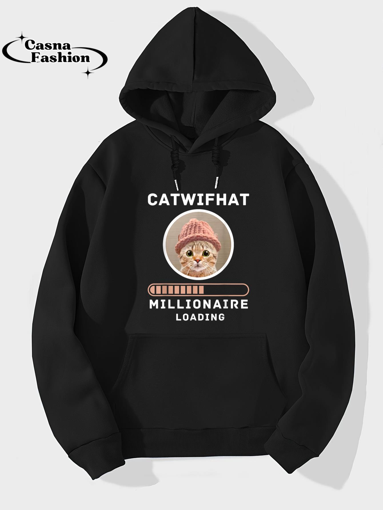 casnafashion_Hoodie_Cat Wif Hat Millionaire Loading Crypto Meme Shitcoin T-Shirt_hoodie_black hoodie