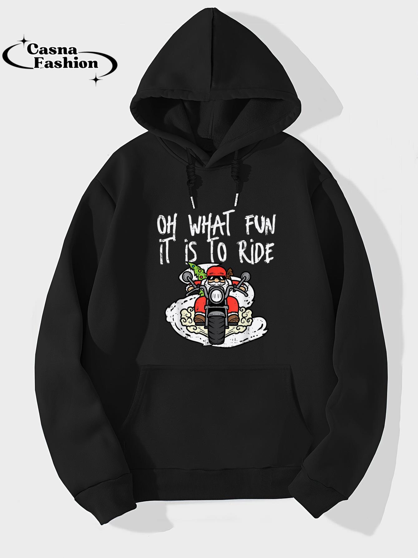 casnafashion_Hoodie_Christmas What Fun Is To Ride Biker Santa Xmas Men Boys Kids T-Shirt_hoodie_black hoodie