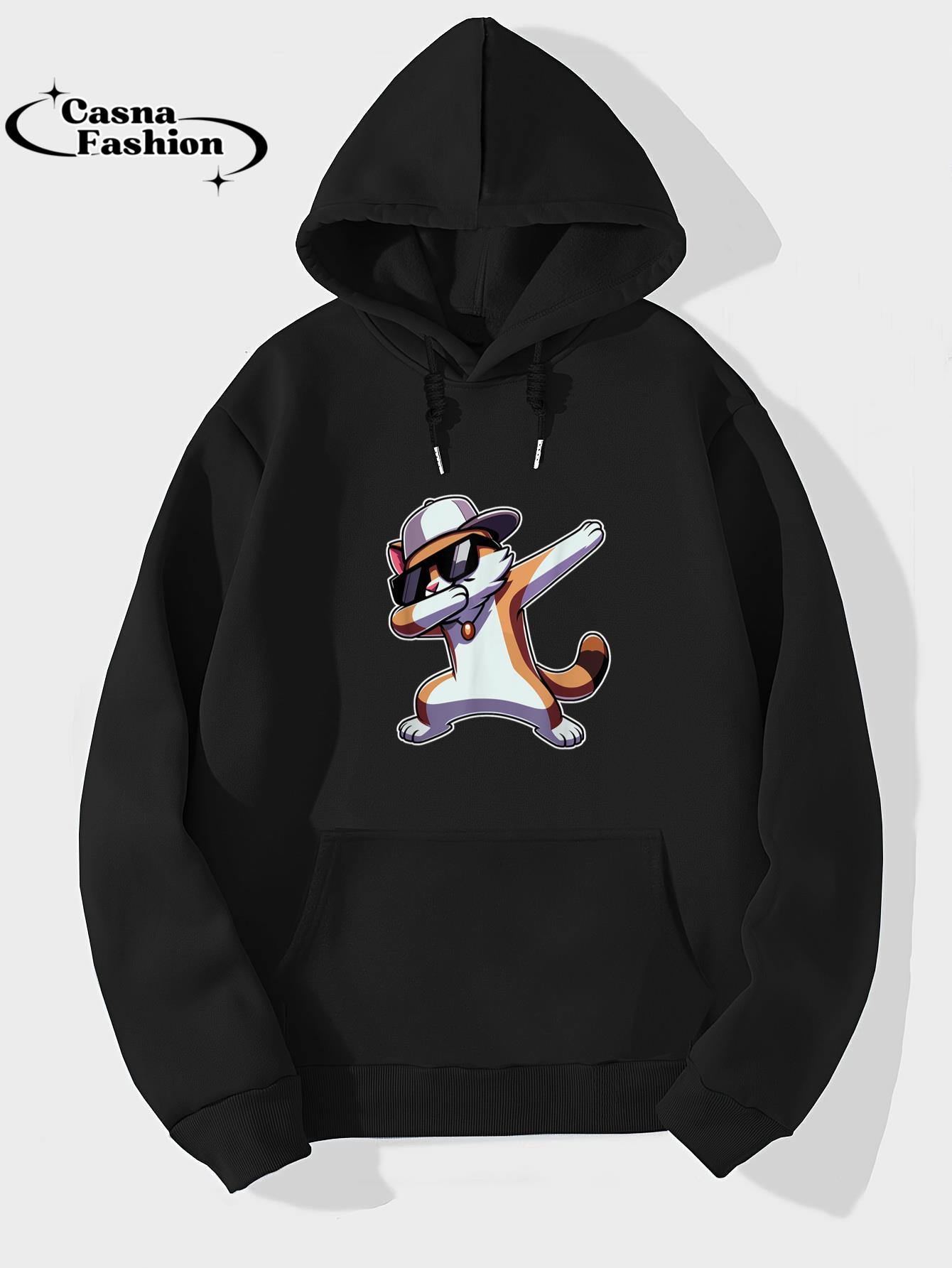 casnafashion_Hoodie_Dabbing Cat Funny Meme Cool Dab Pose Dance Move Feline Lover T-Shirt_hoodie_black hoodie