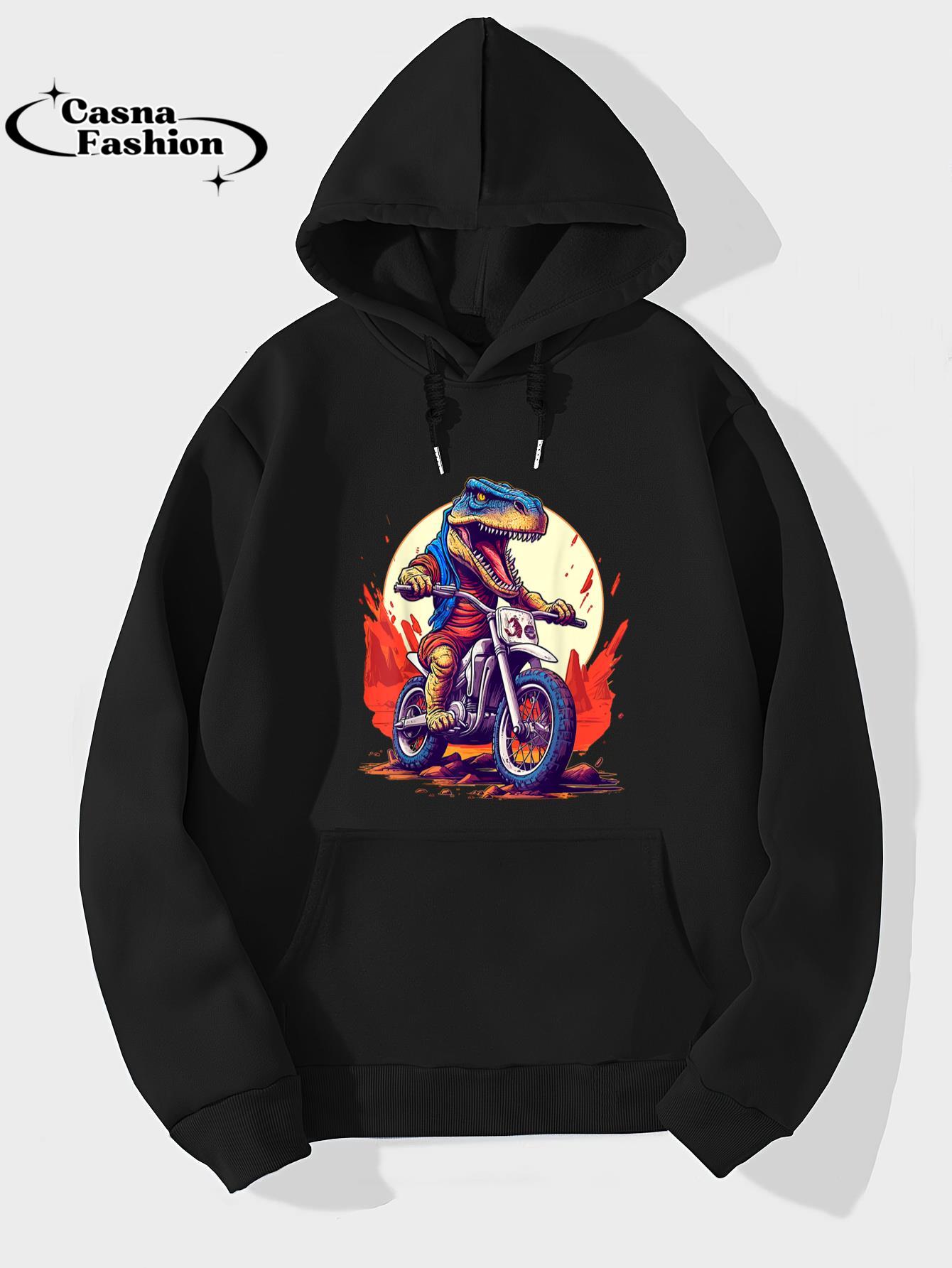 casnafashion_Hoodie_Dinosaur Motor Bike Riding Funny Dirt Bike Biker T Rex T-Shirt_hoodie_black hoodie