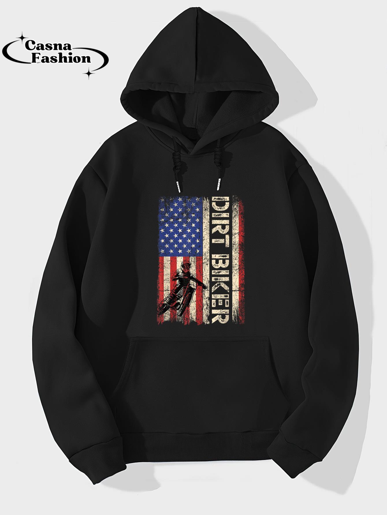 casnafashion_Hoodie_Dirt Bike American USA Flag Motocross Biker 4th of July Men T-Shirt_hoodie_black hoodie