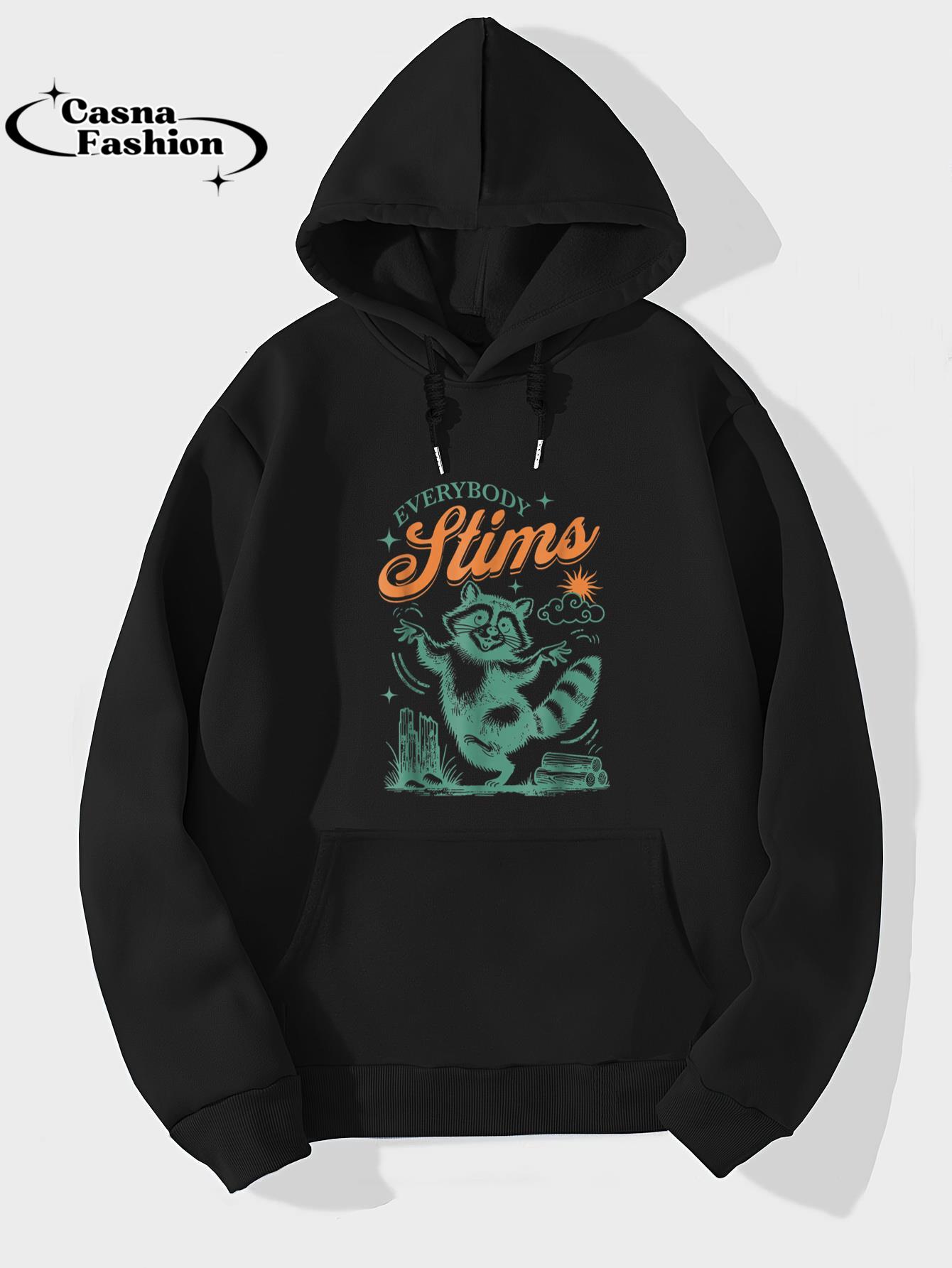 casnafashion_Hoodie_Everybody Stims Autism Retro Vintage Funny Raccoon Meme T-Shirt_hoodie_black hoodie