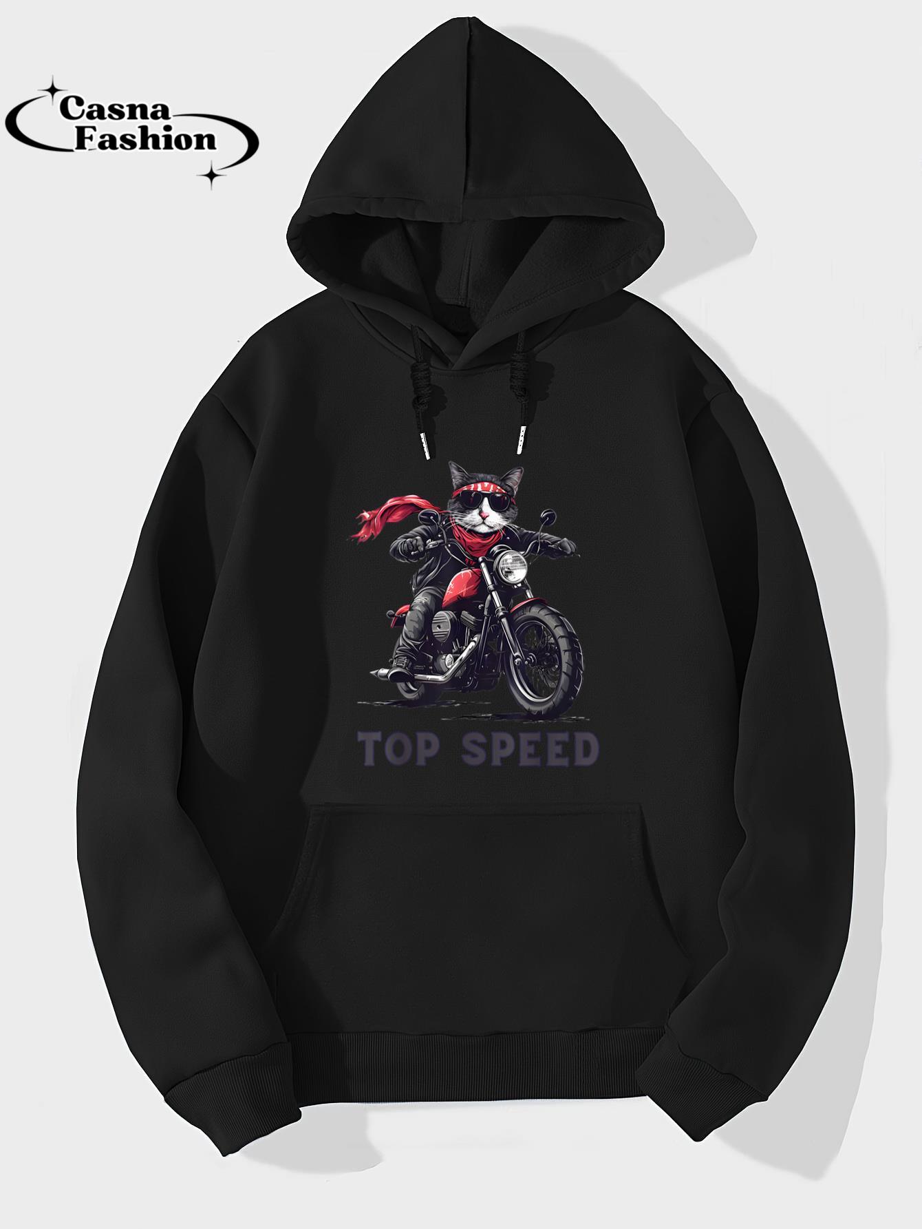 casnafashion_Hoodie_Fastest Motorcycle Cat - Ultimate Feline Biker Gear T-Shirt_hoodie_black hoodie