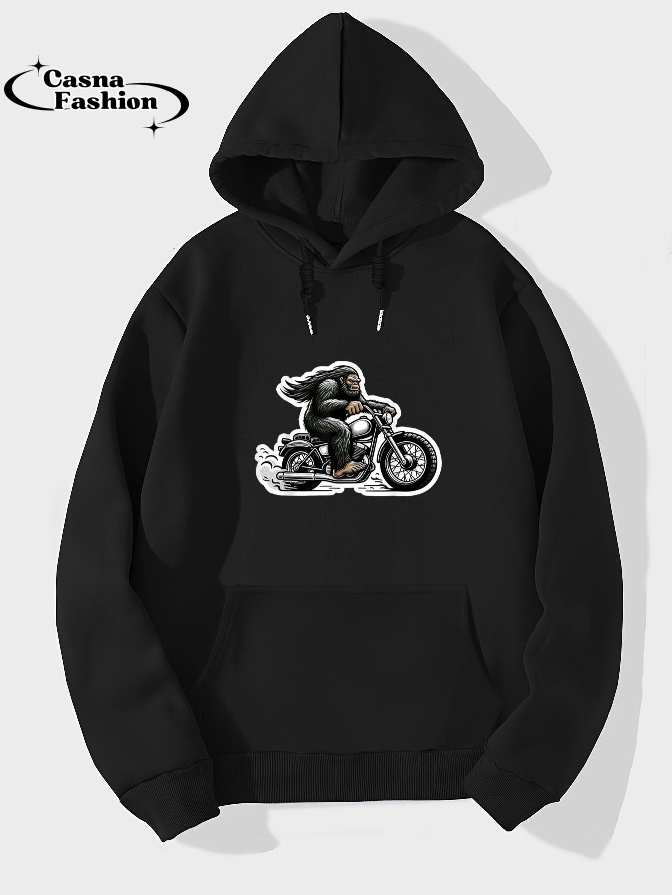 casnafashion_Hoodie_Funny Bigfoot Sasquatch Riding Motorcycle Bike Biker T-Shirt_hoodie_black hoodie