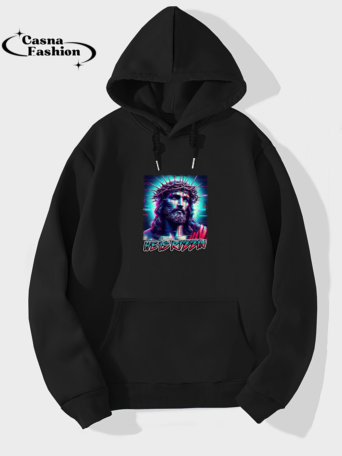 casnafashion_Hoodie_Funny Easter Resurrection Rizz Meme He is Rizzin Jesus Pullover Hoodie_hoodie_black hoodie