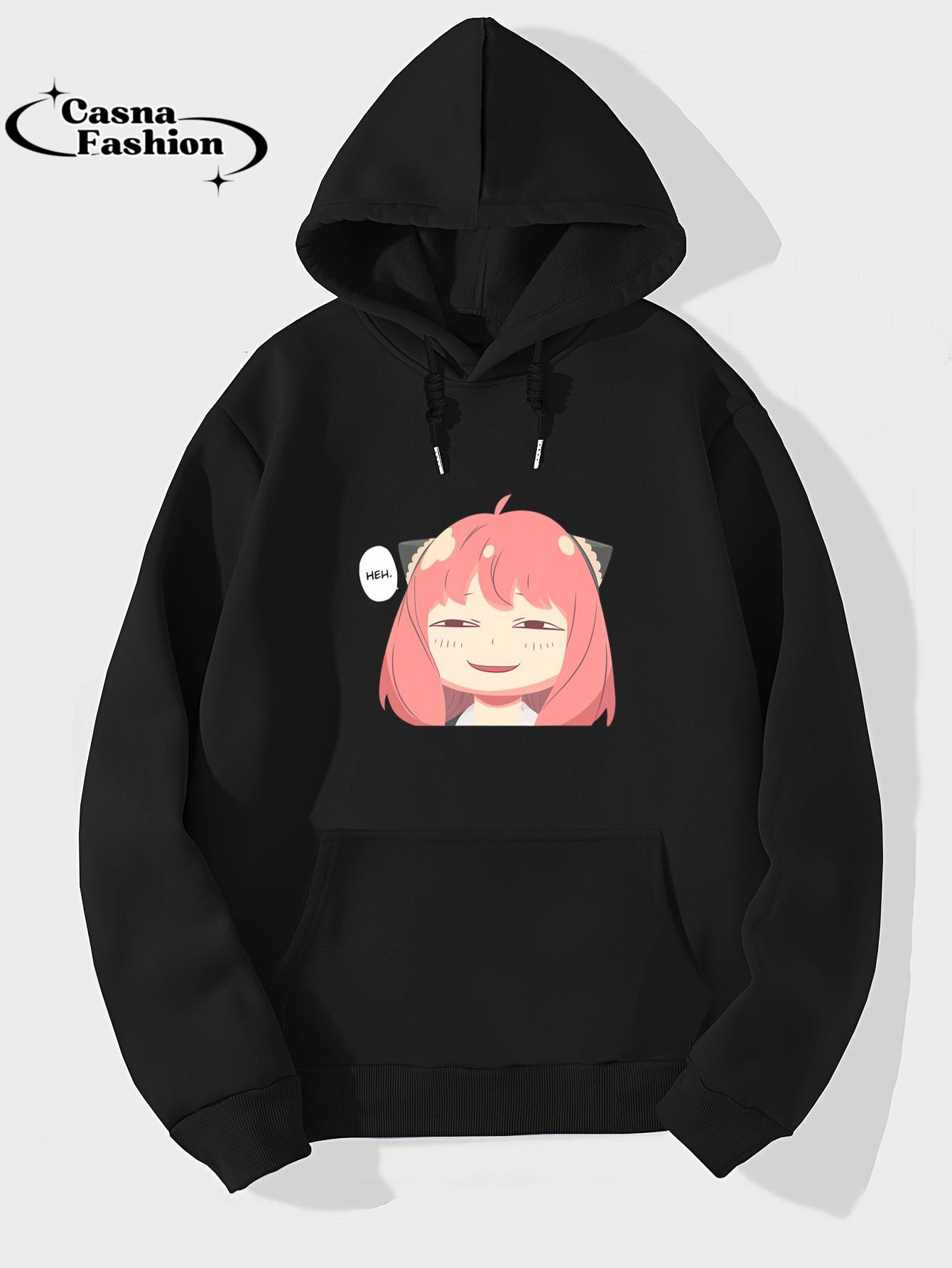 casnafashion_Hoodie_Funny Emotion Smile heh. A Cute Girl For Family Holidays Long Sleeve T-Shirt_hoodie_black hoodie