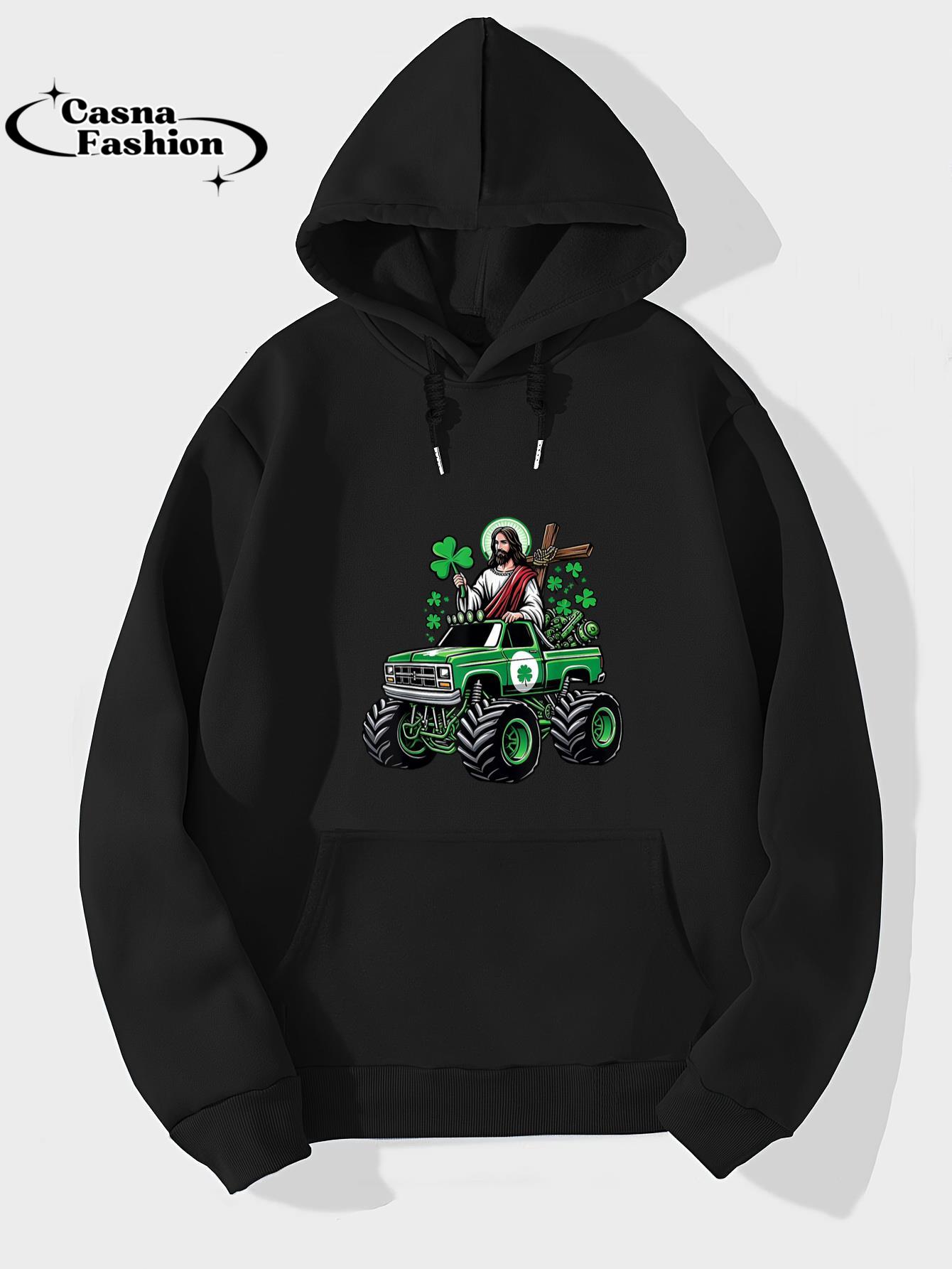 casnafashion_Hoodie_Funny Jesus Riding Monster Truck Meme Parody for Believers T-Shirt_hoodie_black hoodie