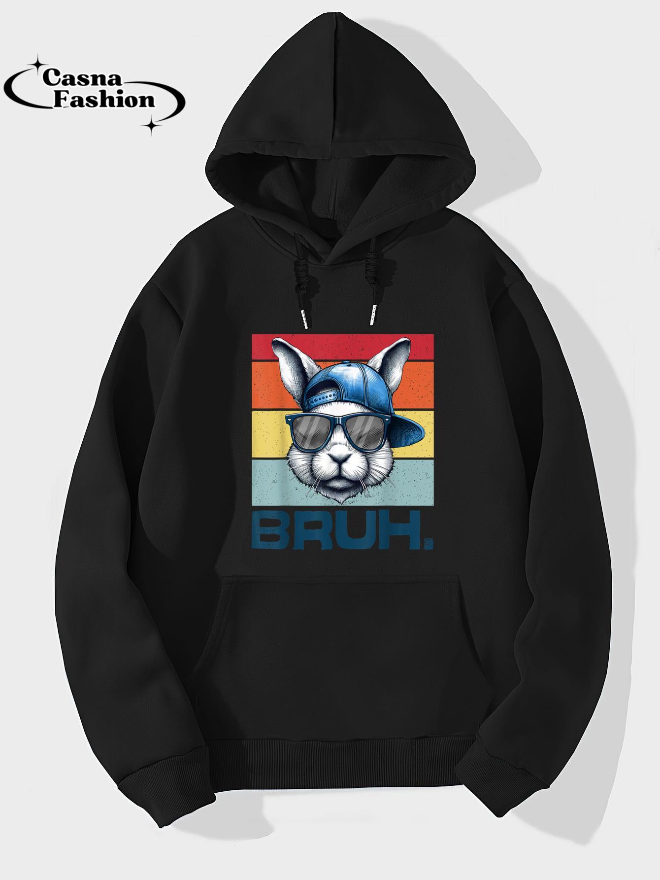 casnafashion_Hoodie_Funny Meme saying Bruh with Bunny Greetings Easter Bro Boys T-Shirt_hoodie_black hoodie