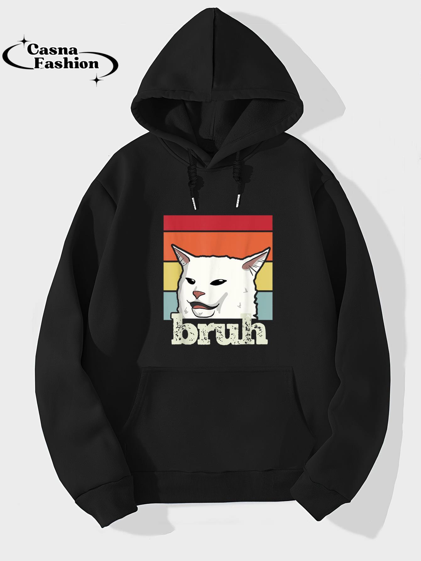 casnafashion_Hoodie_Funny Meme saying Bruh with Cat Greetings Teens Boys Men T-Shirt_hoodie_black hoodie