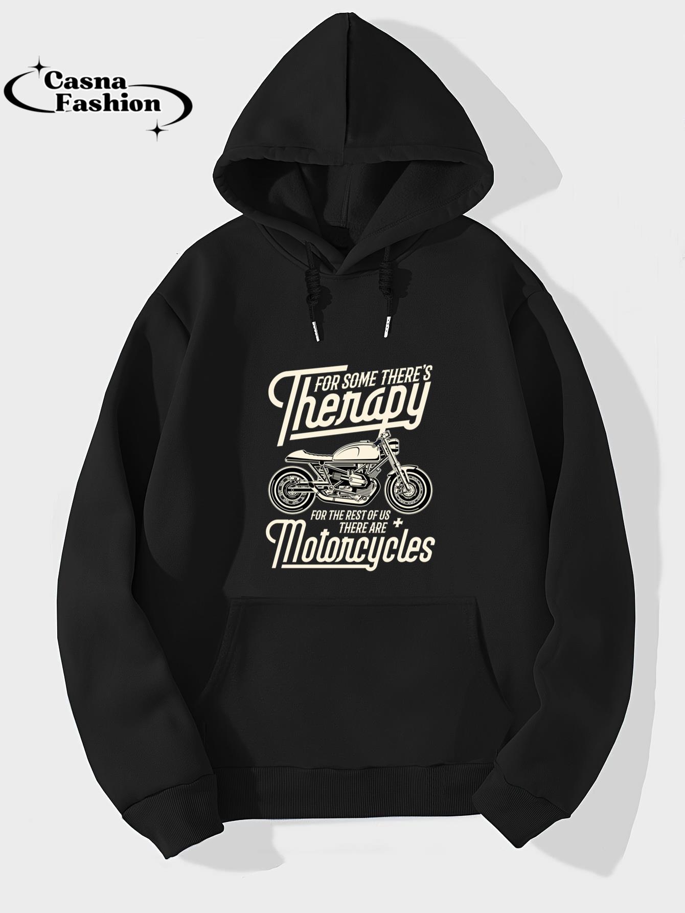 casnafashion_Hoodie_Funny Motorcycle Rider Therapy - Vintage Biker Gift Long Sleeve T-Shirt_hoodie_black hoodie