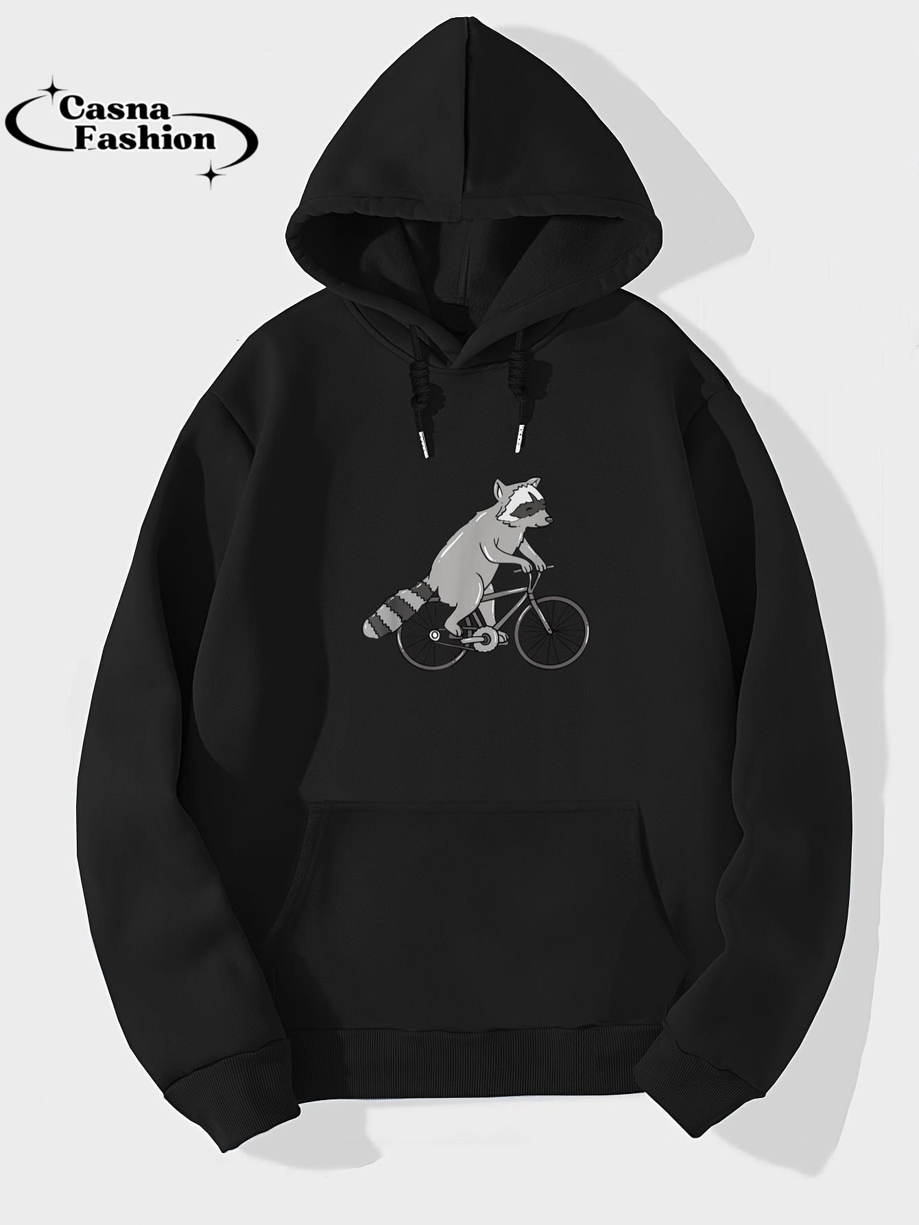 casnafashion_Hoodie_Funny Raccoon Cycling BMX Bike Cyclist Mountain Biker Gift T-Shirt_hoodie_black hoodie