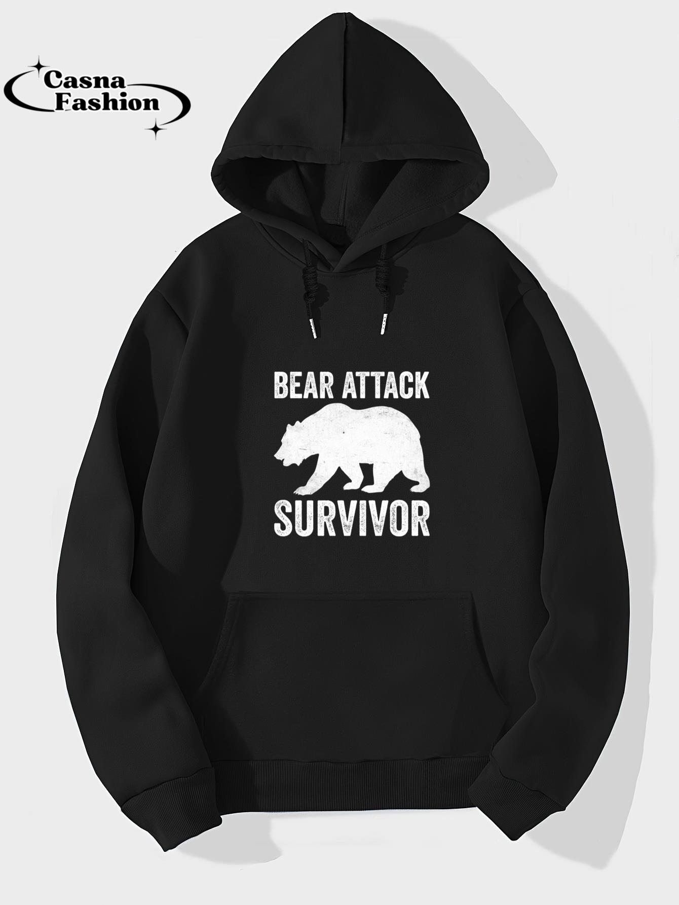 casnafashion_Hoodie_Funny Retro Hiker Bear Attack Survavor Vintage Camping Lover Sweatshirt_hoodie_black hoodie