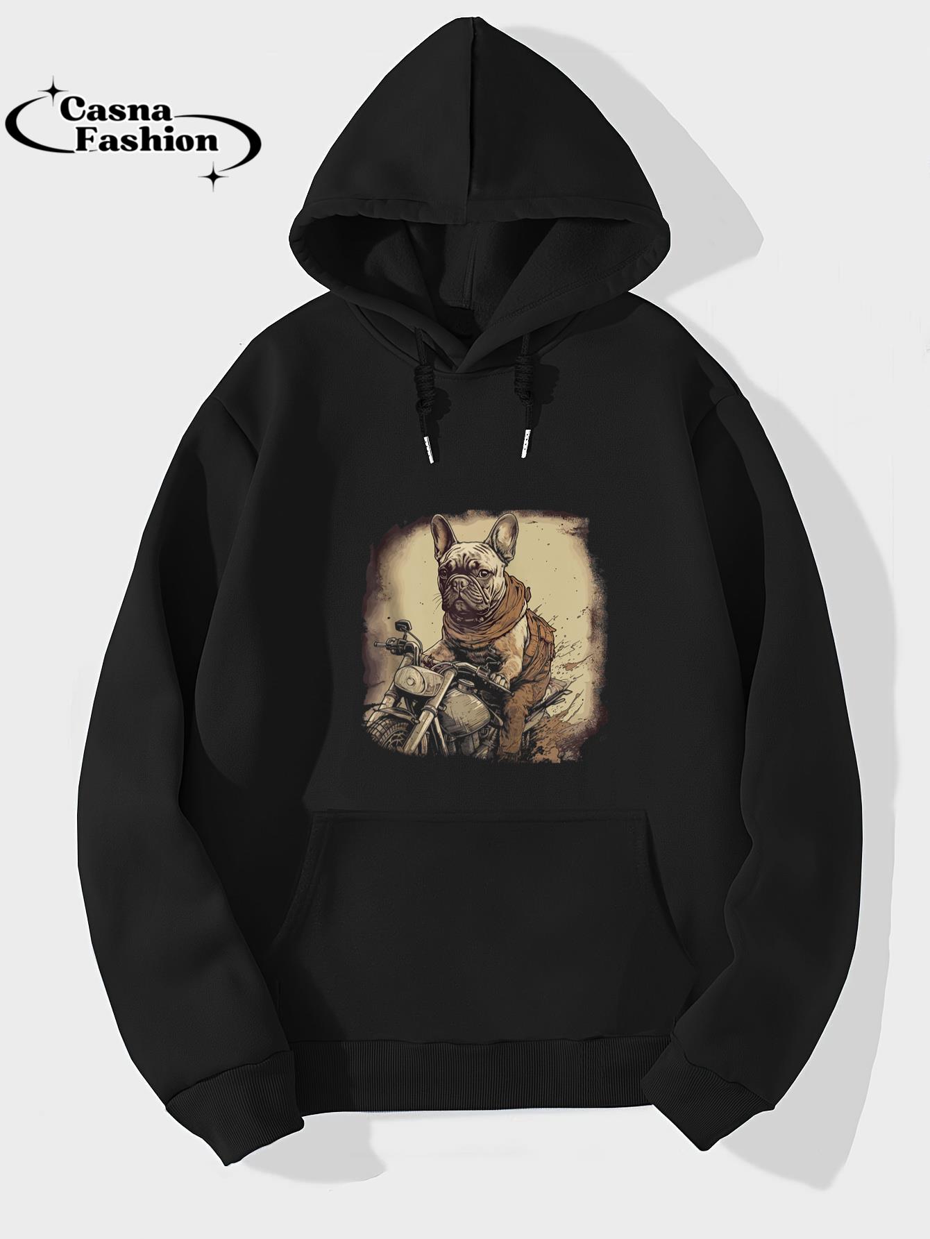 casnafashion_Hoodie_Funny Vintage French Bulldog Biker French Bulldog Motorcycle Zip Hoodie_hoodie_black hoodie