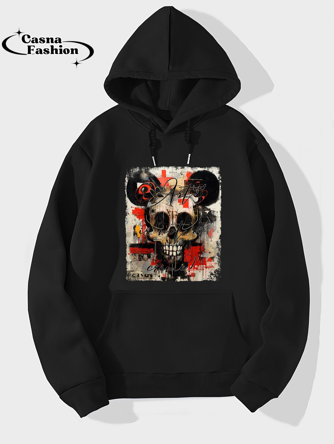 casnafashion_Hoodie_Graffiti Mouse Head Biker Skull Tattoo Horror Skull T-Shirt_hoodie_black hoodie