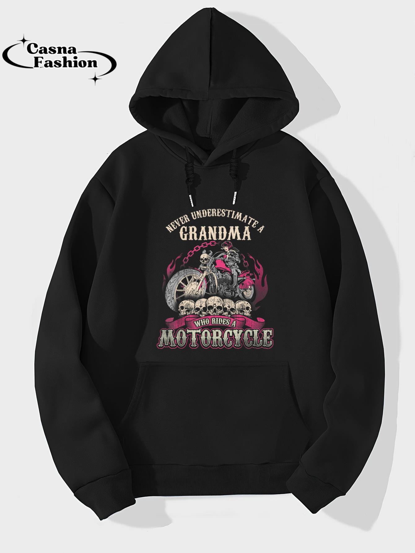 casnafashion_Hoodie_Grandma Biker Chick Lady Never Underestimate Motorcycle  T-Shirt_hoodie_black hoodie