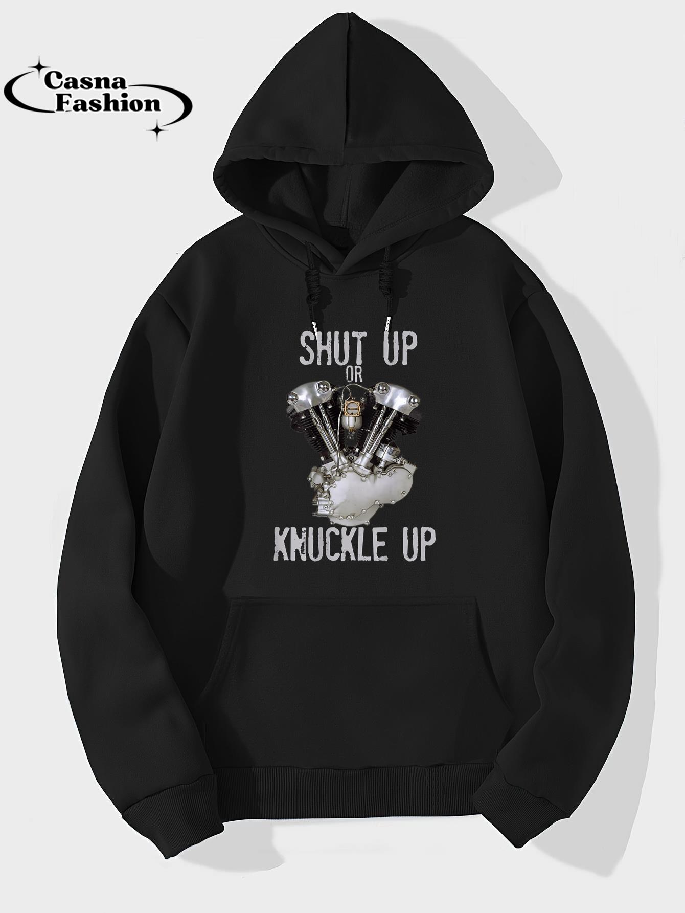 casnafashion_Hoodie_HD V-Twin Shut Up or Knuckle Up Knucklehead Retro Biker Gear T-Shirt_hoodie_black hoodie