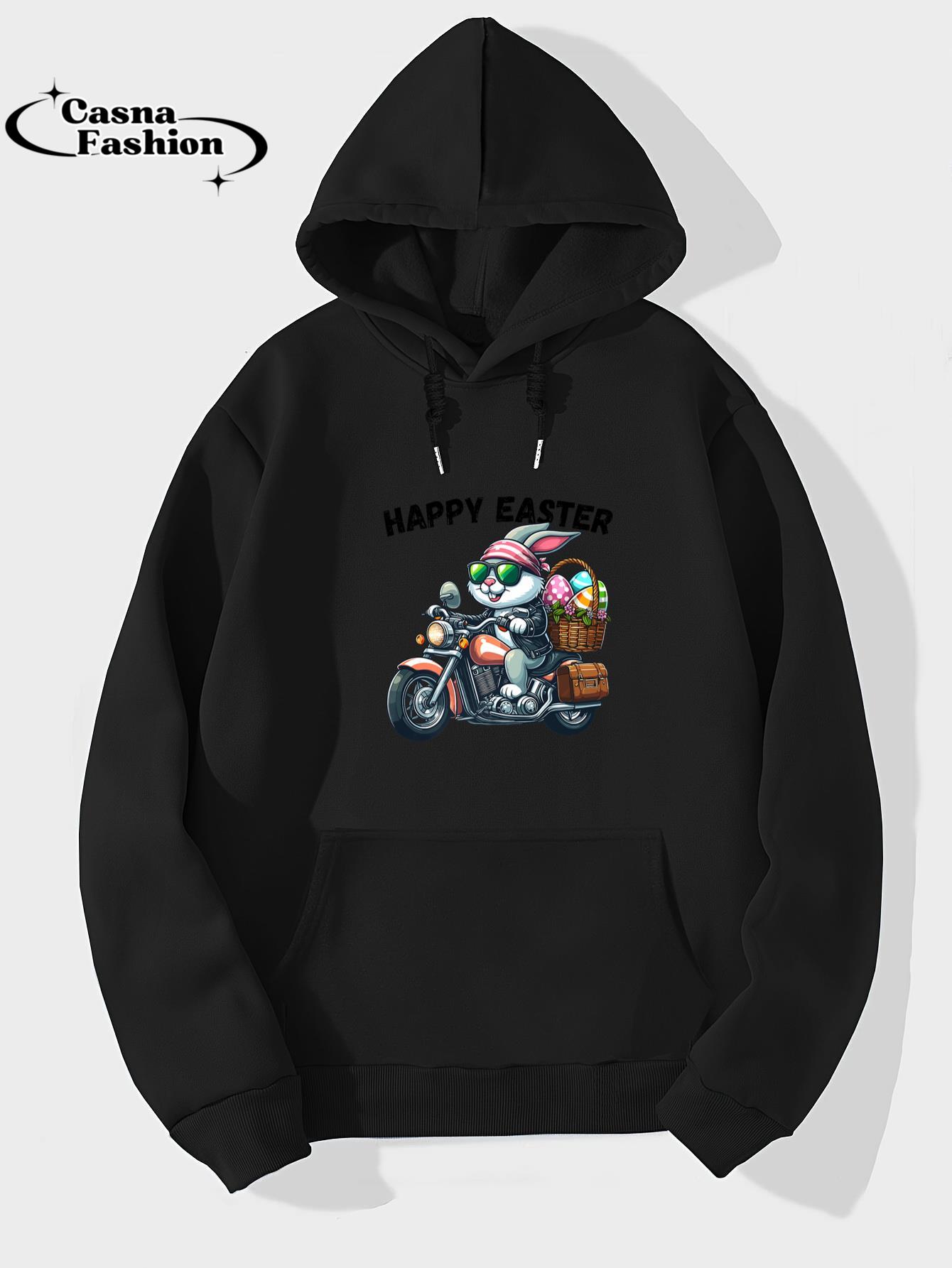 casnafashion_Hoodie_Happy Easter Easter Bunny Motorcycle Biker Cool Bunny Premium T-Shirt_hoodie_black hoodie