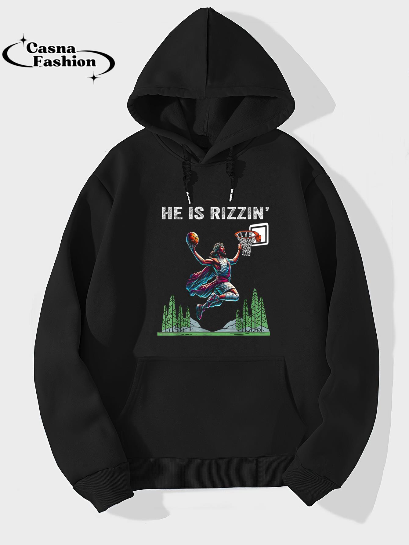 casnafashion_Hoodie_He Is Rizzin Funny Easter Jesus Basketball Meme Mens Womens T-Shirt_hoodie_black hoodie