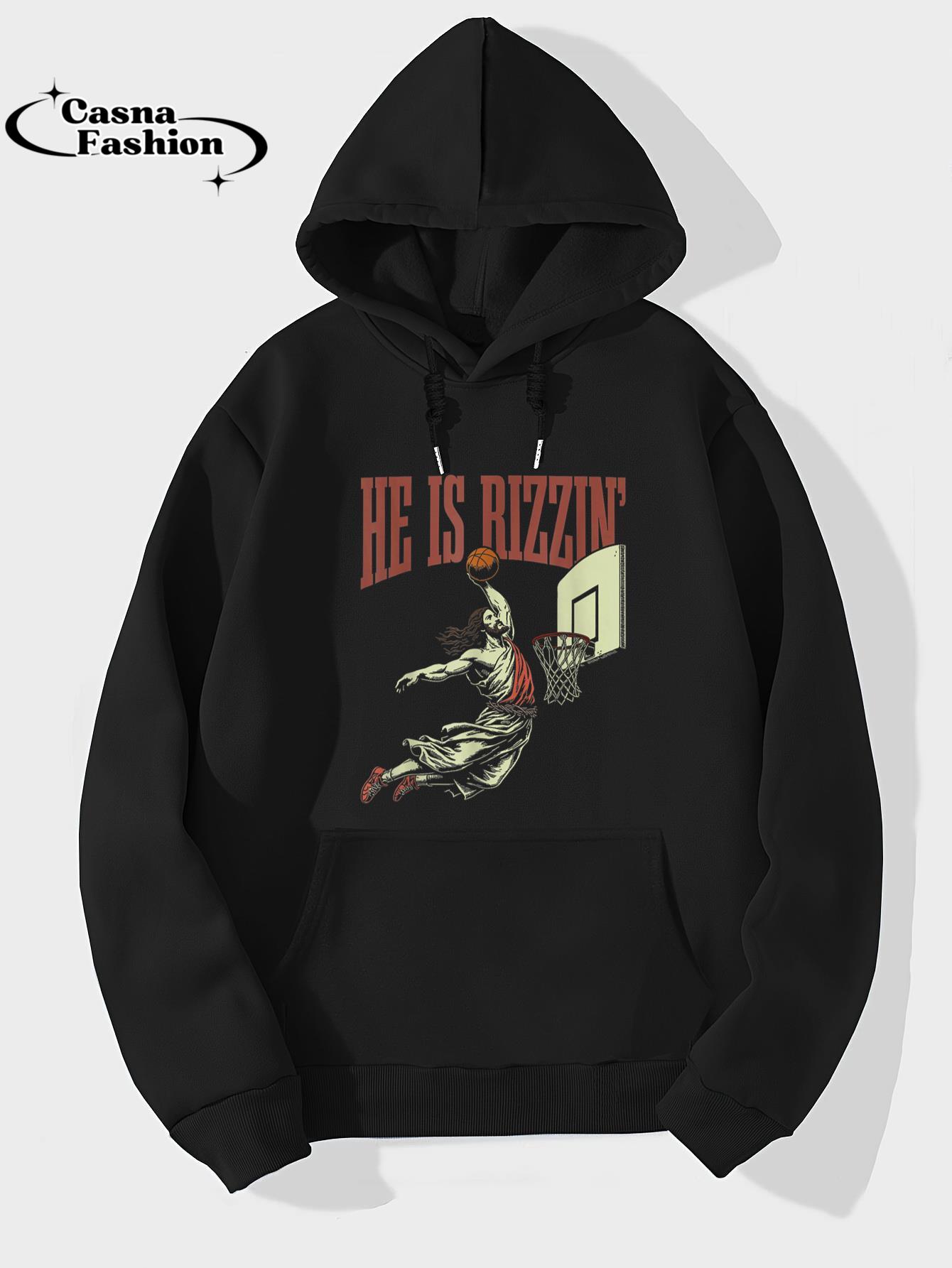 casnafashion_Hoodie_He Is Rizzin Funny Jesus Playing Basketball Meme Easter T-Shirt_hoodie_black hoodie