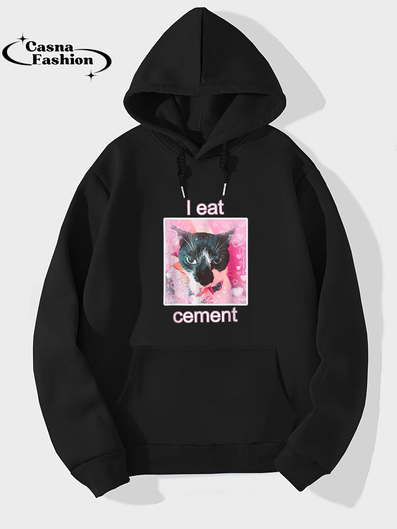 casnafashion_Hoodie_I Eat Cement Cursed Funny Meme Cat Lover I Eat Cement T-Shirt_hoodie_black hoodie