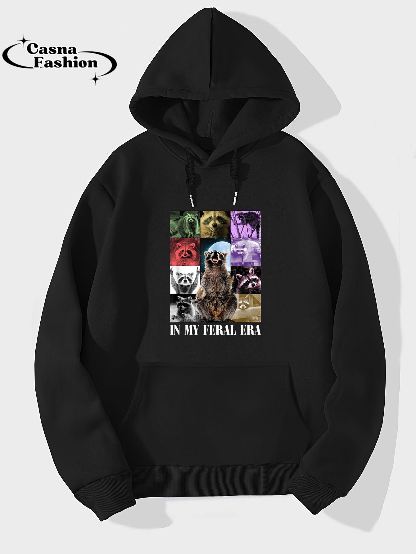 casnafashion_Hoodie_In My Feral Era, Awesome Raccoon, Funny Raccoon, Cringy Meme T-Shirt_hoodie_black hoodie