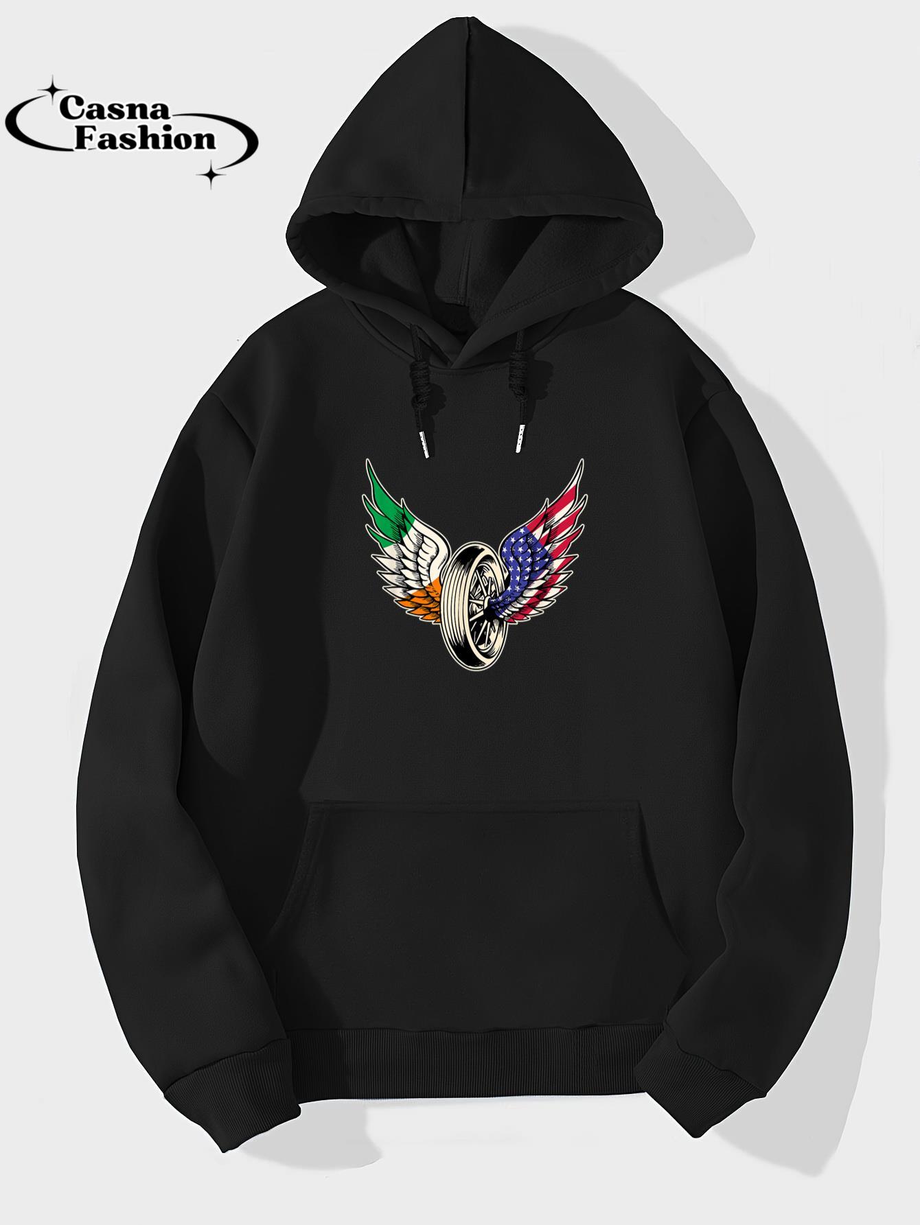 casnafashion_Hoodie_Irish and American flags on wings biker t-shirt_hoodie_black hoodie