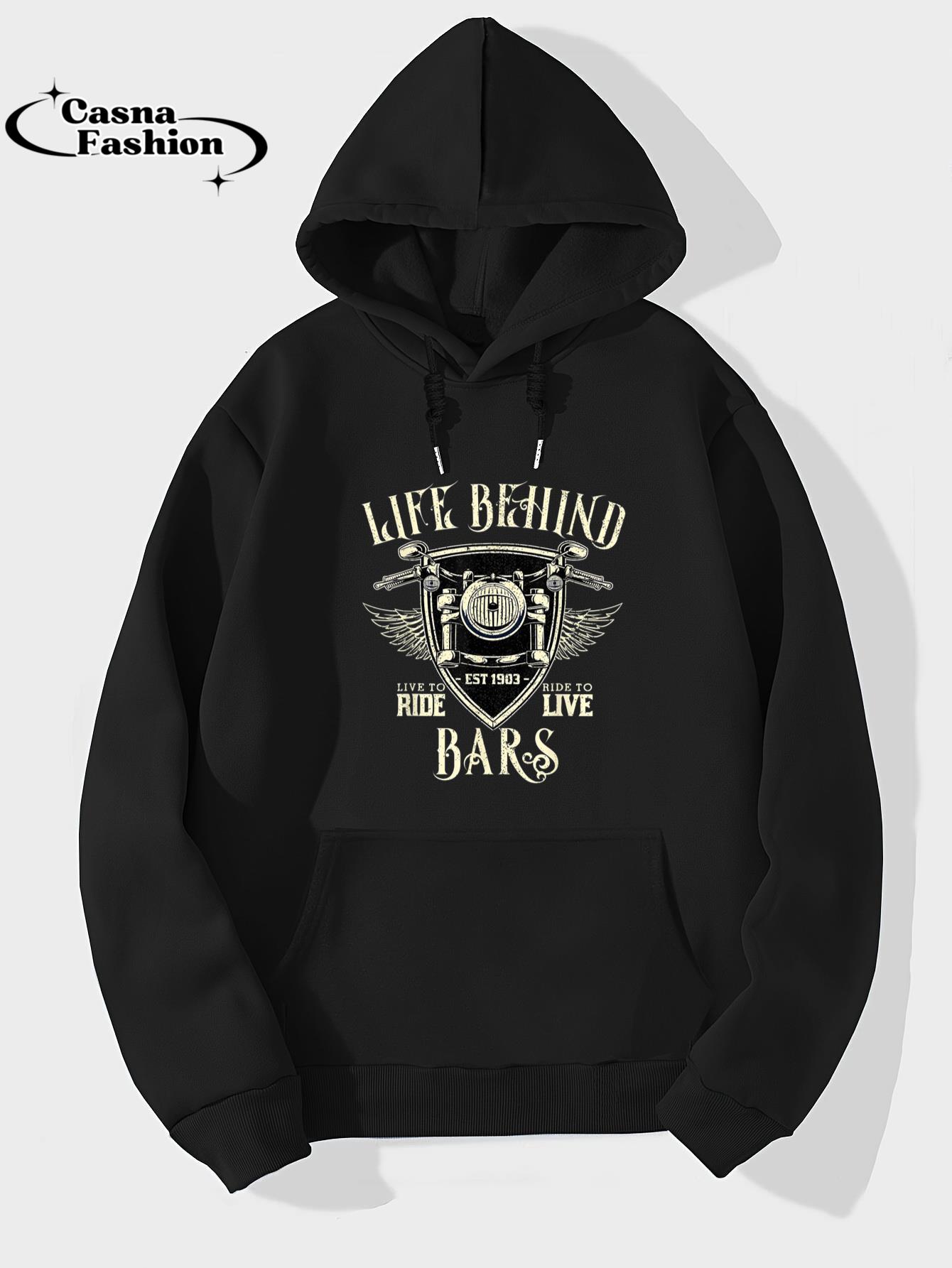 casnafashion_Hoodie_Life Behind Bars Motorcycle Rider Vintage Chopper Biker Gift T-Shirt_hoodie_black hoodie