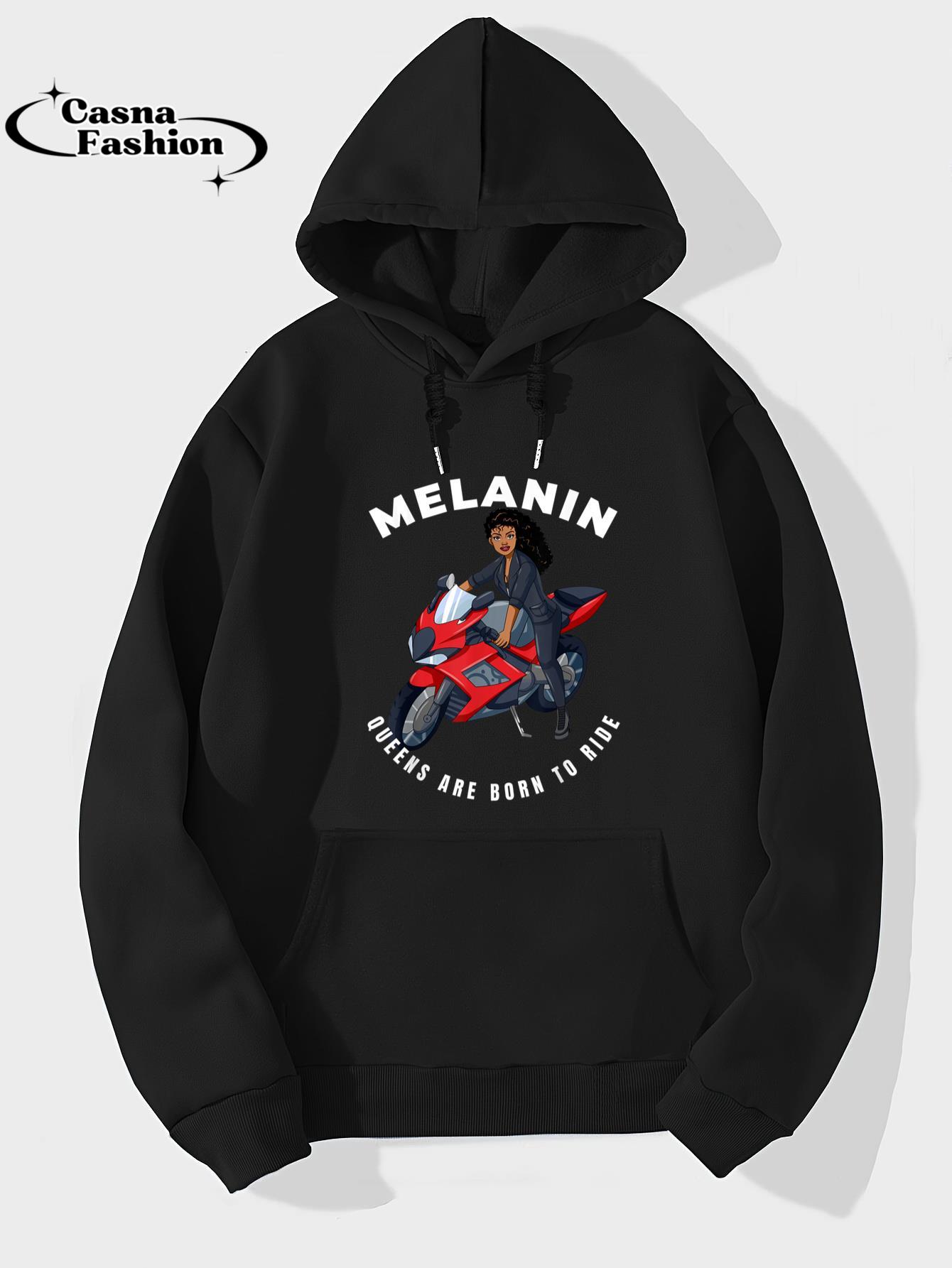 casnafashion_Hoodie_Melanin Bike Rider Black Queen Women Motorcycle Biker Riding T-Shirt_hoodie_black hoodie