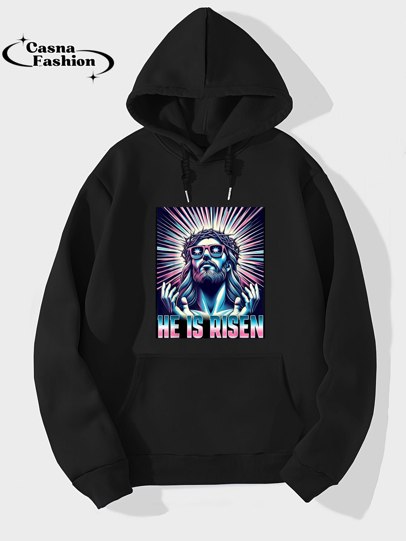 casnafashion_Hoodie_Meme Quote Christian Humor Resurrection He Is Risen Jesus T-Shirt_hoodie_black hoodie