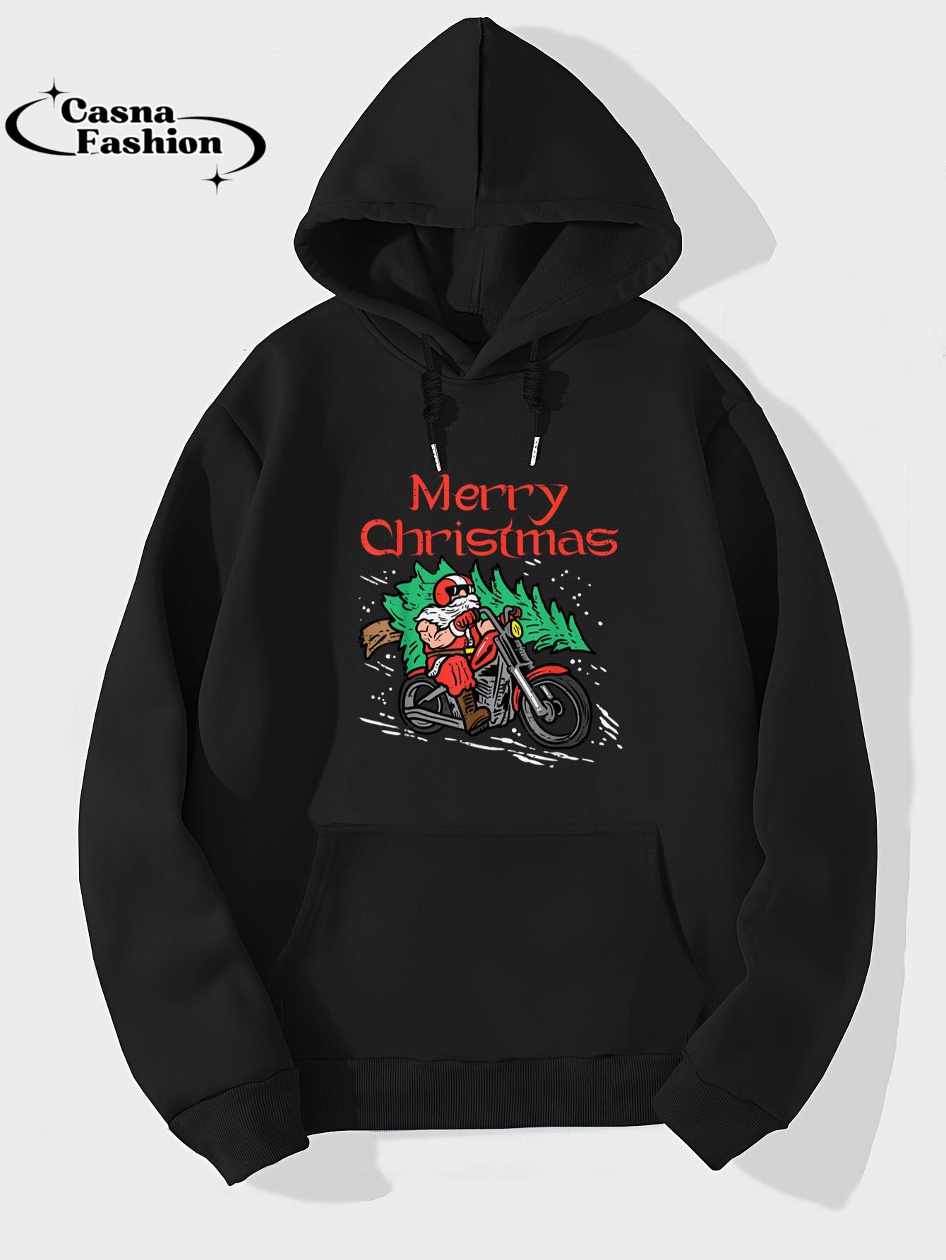 casnafashion_Hoodie_Merry Christmas Biker Santa Xmas Motorcycle Big Bike Dad Men T-Shirt_hoodie_black hoodie