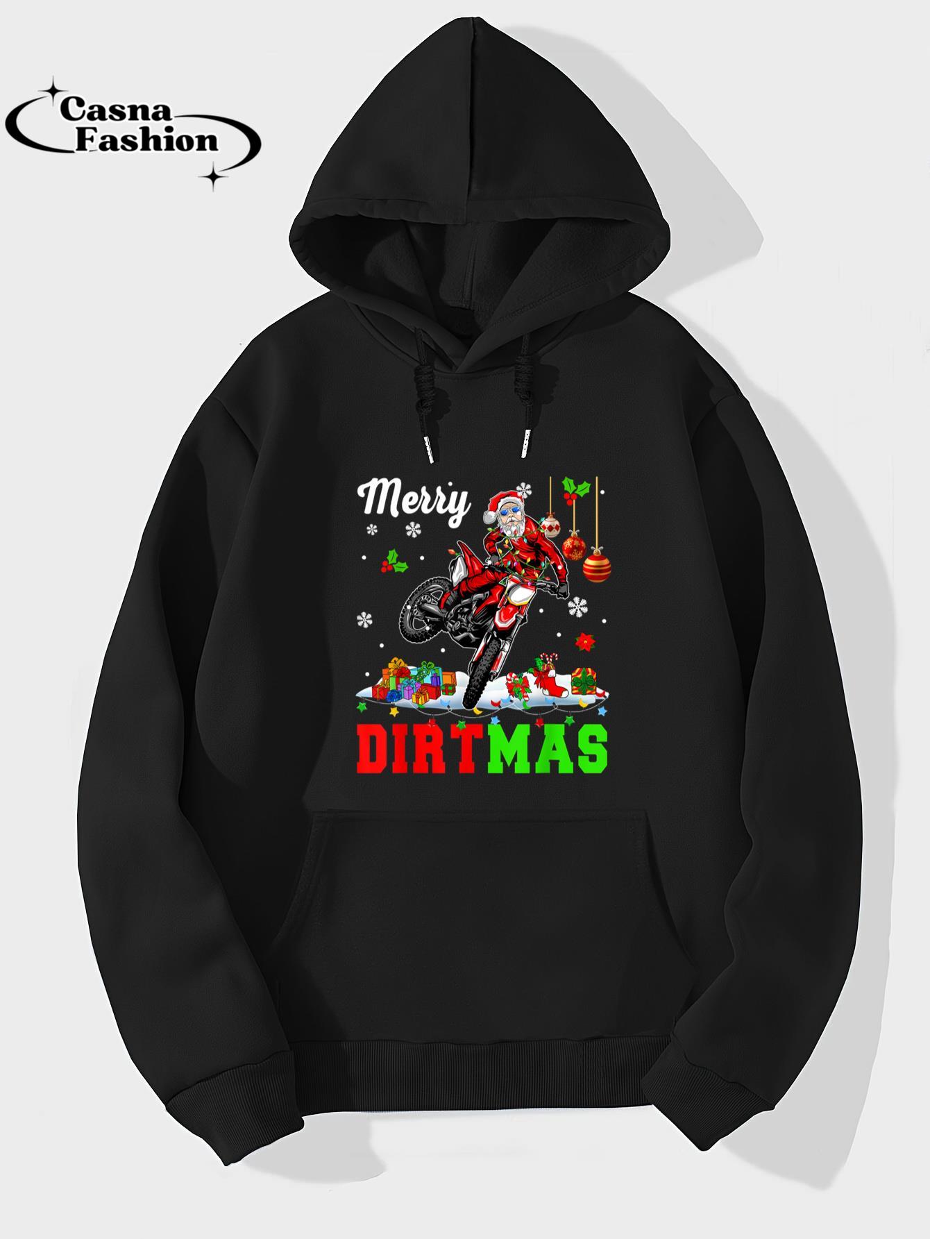 casnafashion_Hoodie_Merry Dirtmas Christmas Lights Santa Riding Dirt Bike Biker T-Shirt_hoodie_black hoodie