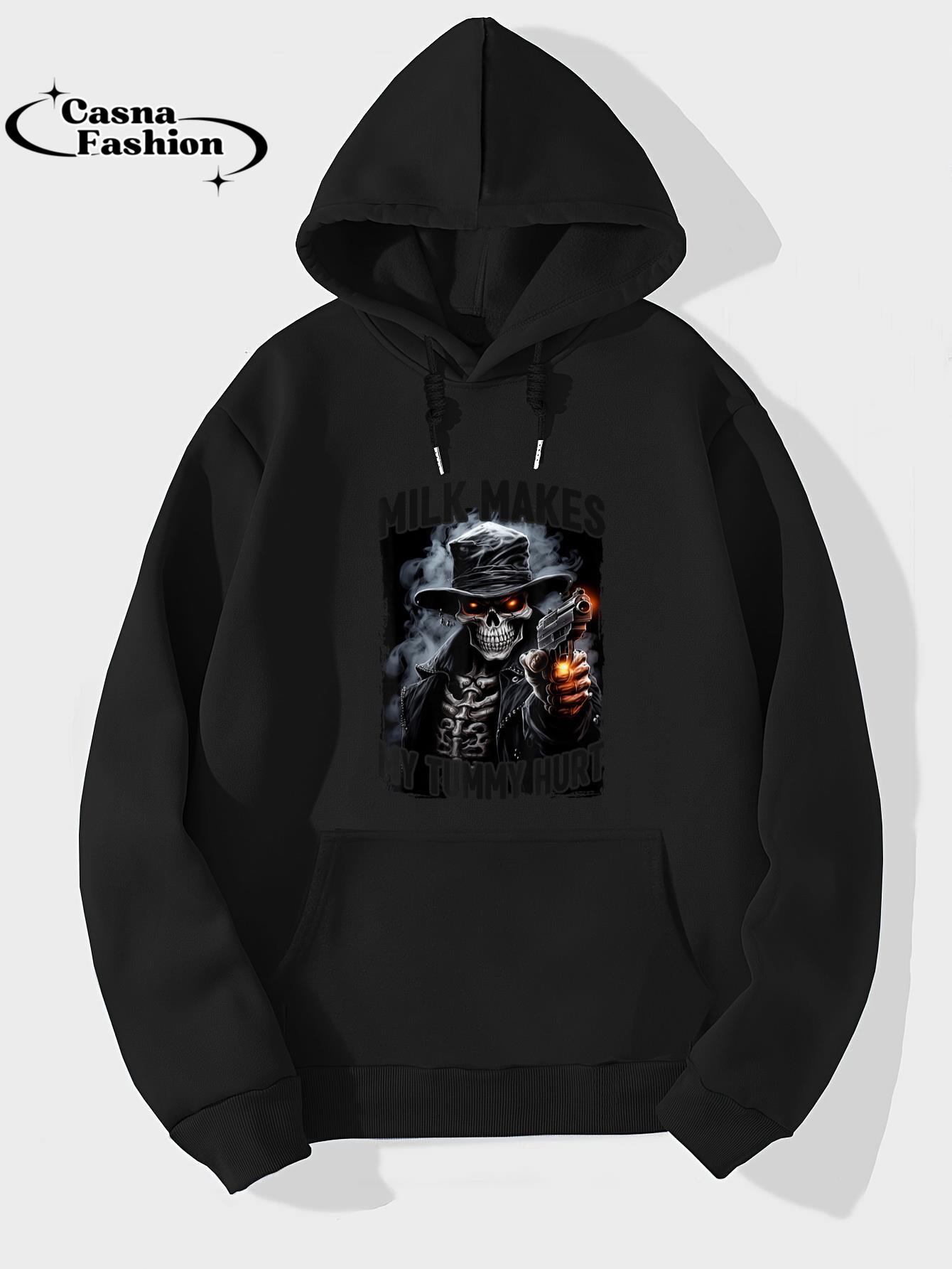 casnafashion_Hoodie_Milk Makes My Tummy Hurt Cringe Skeleton T-Shirt_hoodie_black hoodie