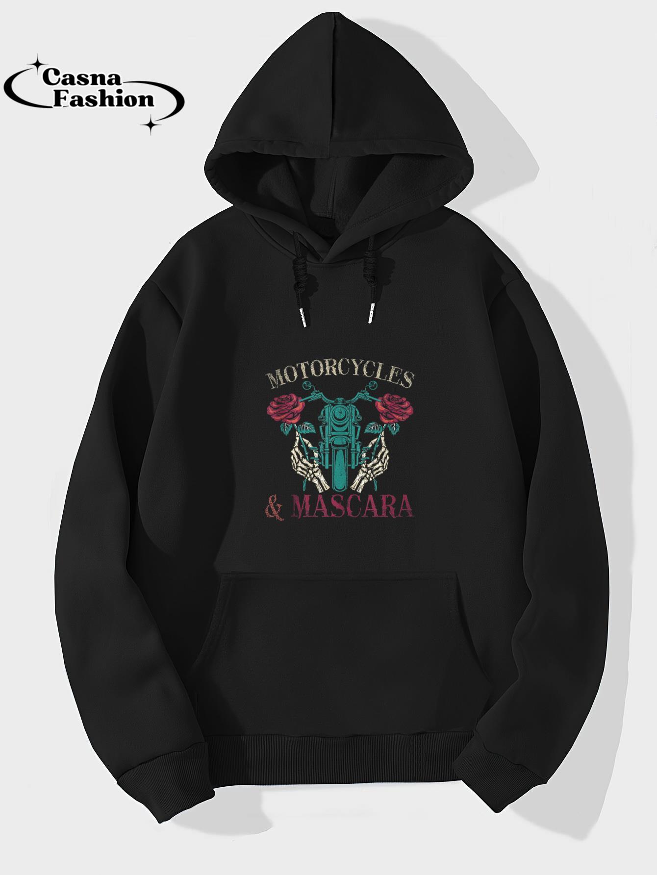 casnafashion_Hoodie_Motorbike Riding Women Motorcycles And Mascara Roses Biker Tank Top_hoodie_black hoodie